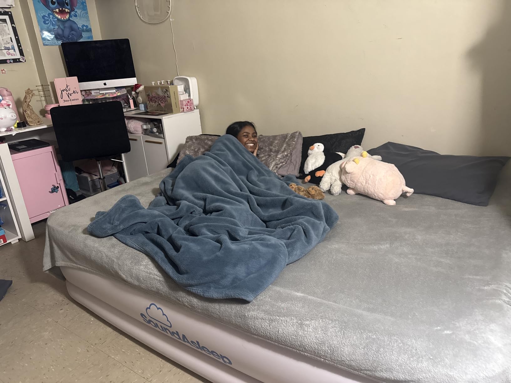 SoundAsleep Dream Series Raised Full Air Mattress, Built-in Pump, Blue | ComfortCoil Technology, fast 1-click inflation, waterproof flocked top and SureGrip bottom create a guest bed for one or two customer photo 1