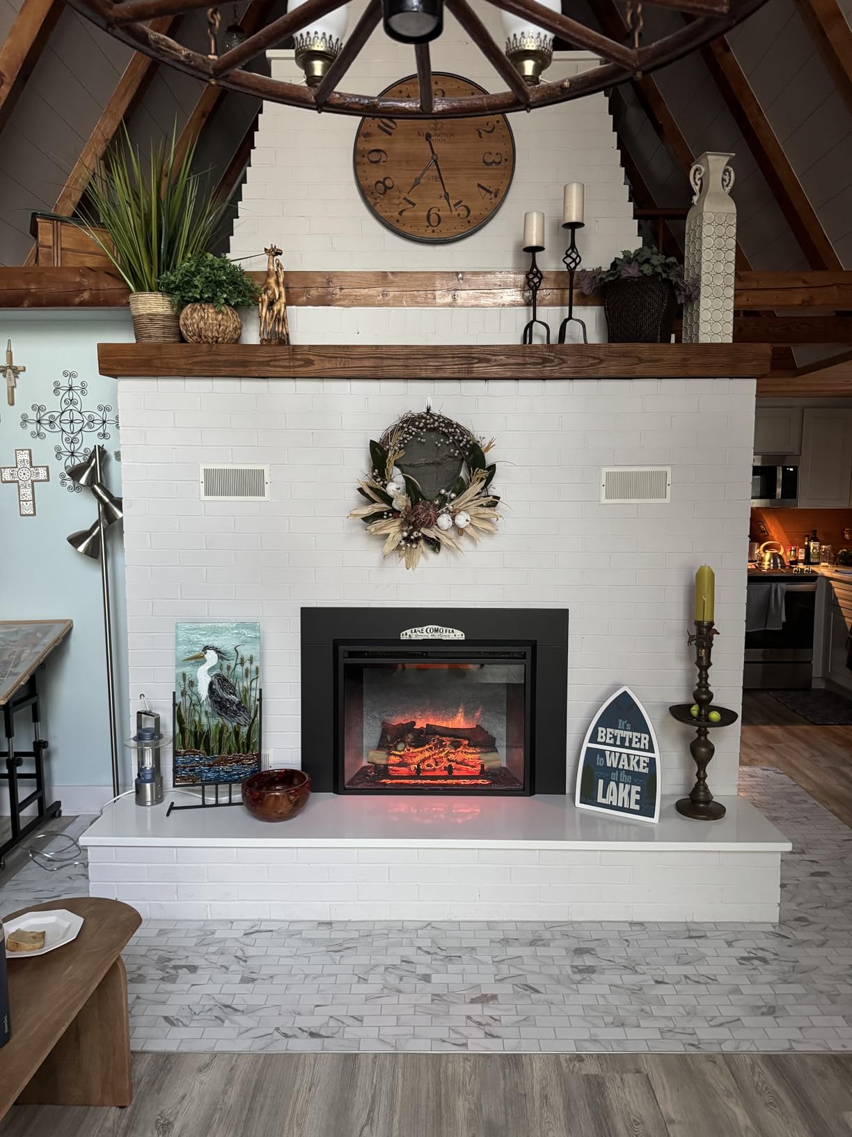 RICHFLAME 33 Inches, Edward Electric Fireplace Insert with Fire Crackling Sound, Weathered Concrete Interior, Remote Control, 750/1500W, Black customer photo 1