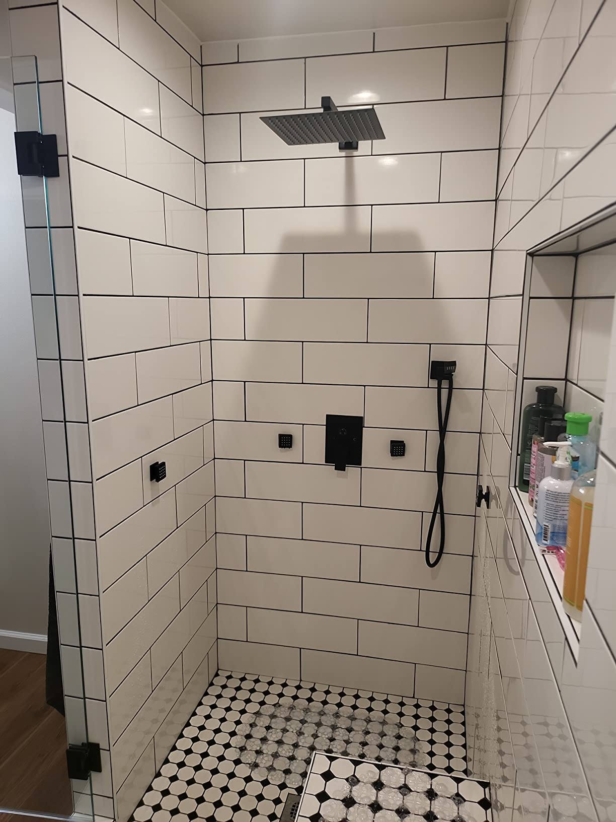 gotonovo Rainfall Shower System with Full Body Jets 4pcs Matte Black | 12'' Rainfall Shower Head with Handheld Spray Combo,Wall Mount,Rough-in Valve and Trim Kit,Brass Body Message Jets,All Metal customer photo 2
