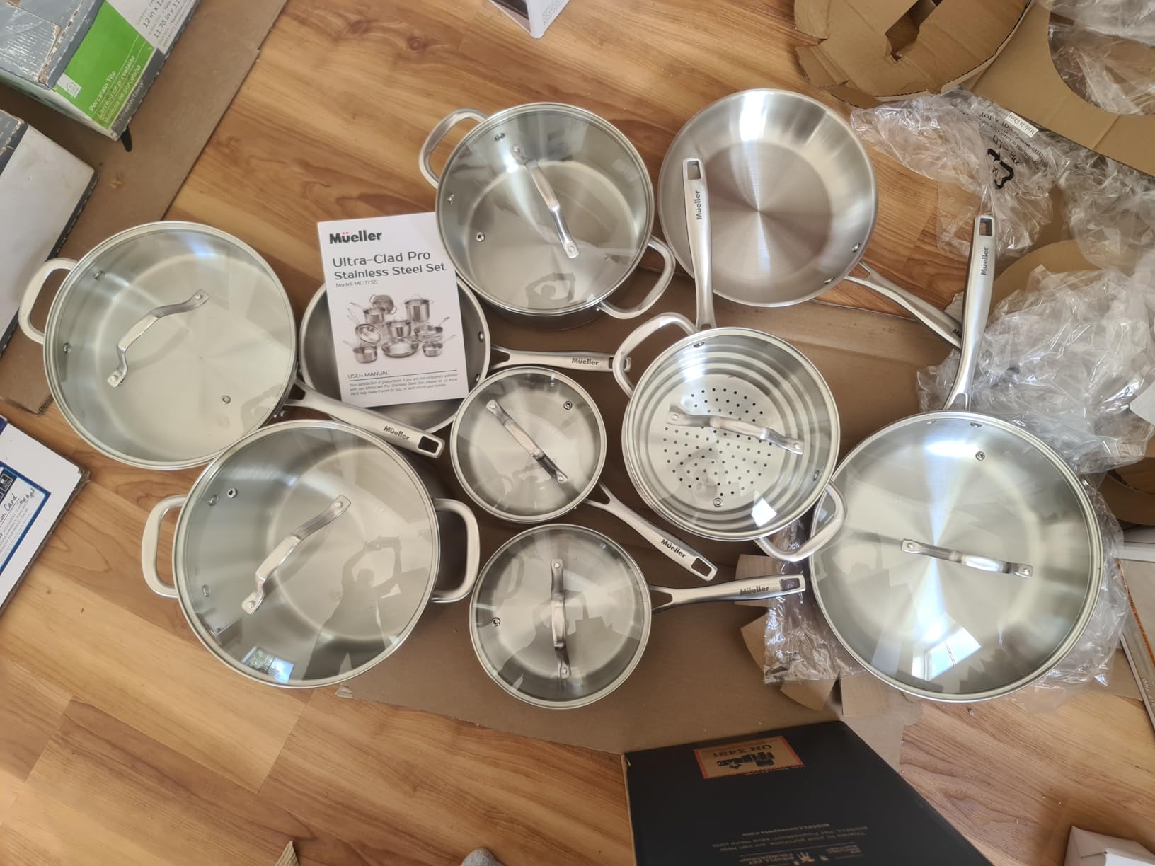 Mueller 17-Piece Stainless Steel Pots and Pans Set, Tri-Ply Ultra-Clad Pro | Cookware Set, Induction Ready, Oven Safe, Even-Heat Aluminum Core, Includes Skillets, Saucepans, Dutch Oven, Stockpot customer photo 2
