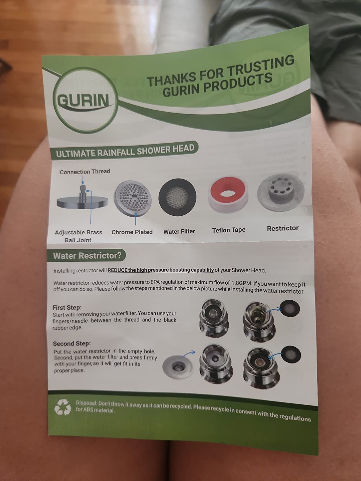 GURIN Shower Head - Luxury Polished Chrome Finish - Rain Showerhead 6 Inch | High Pressure Shower Heads with Adjustable Angles, 90 Anti-Clog Nozzles, Tool-Free 1-Min Install customer photo 2