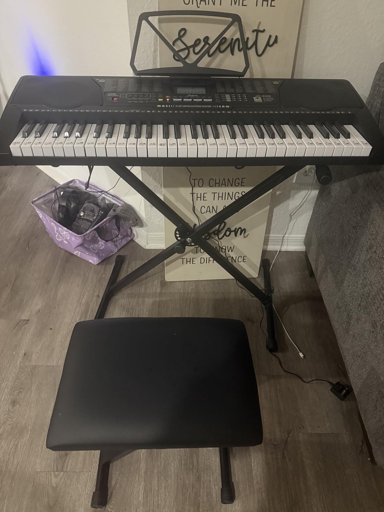 JIKADA 61 Key Portable Electronic Keyboard Piano,3 Teaching Modes | Electric Keyboard Piano Set w/Lighted Keys, Stand, Stool,LCD Screen, Built-In Speakers, Headphones, Microphone, Note Stickers customer photo 2