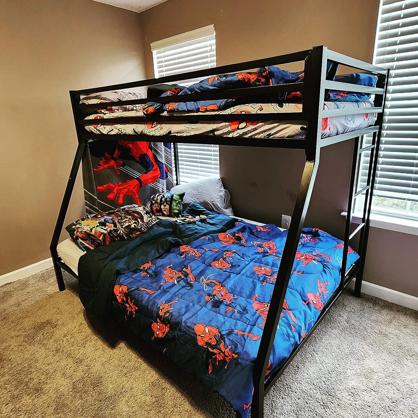 SHA CERLIN Bunk Bed Twin Over Full Size with Ladder and Guardrail, Black | Heavy Duty, Metal Slats Support, No Box Spring Needed, Small Space Saving Furniture for Bedroom Dorm customer photo 1