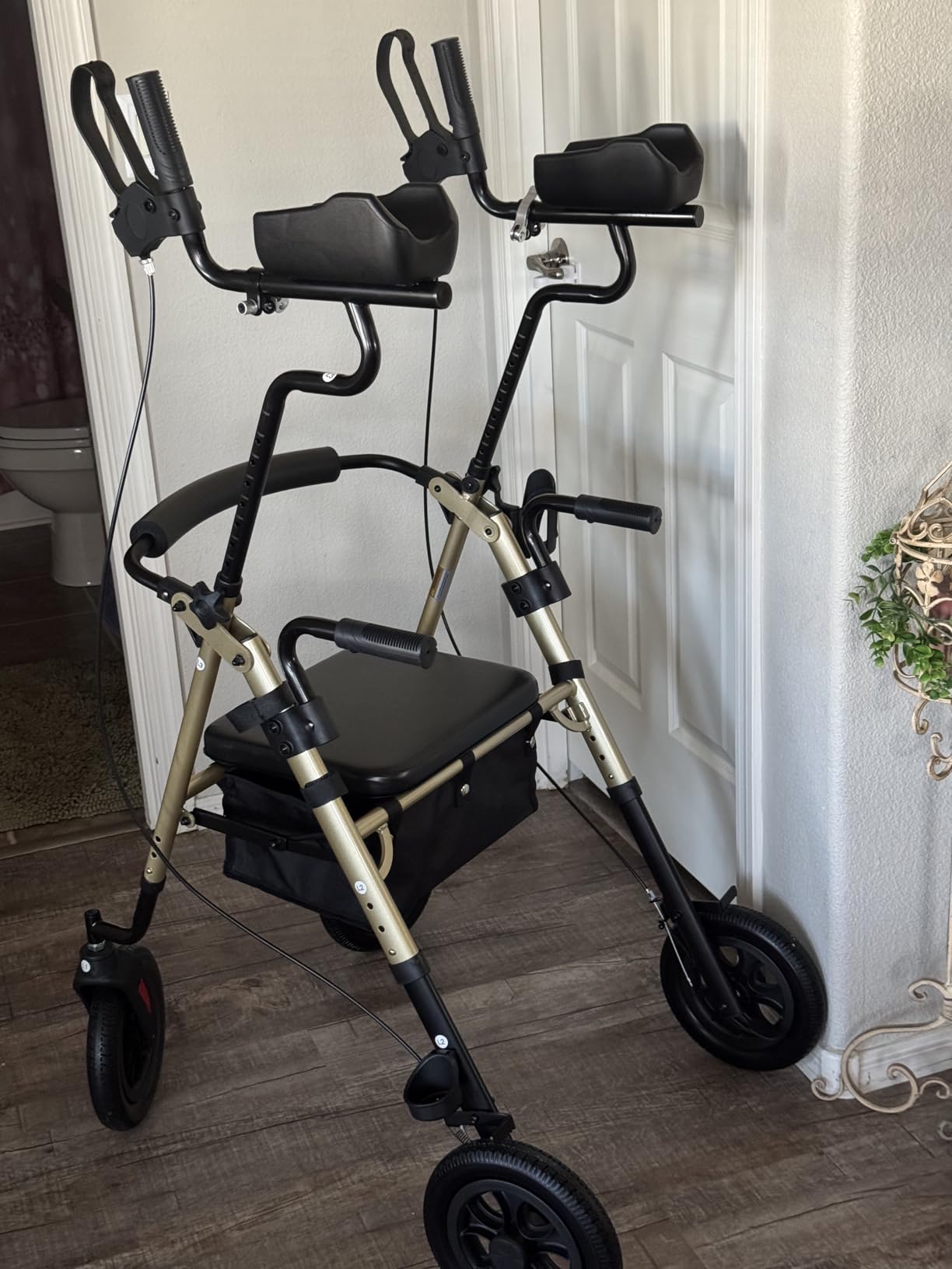 ELENKER 10 in PU Wheels Upright Rollator Walker for Seniors, Green | Stand Up Design, Padded Seat, Padded Armrests, Adjustable Seat & Handle Height, Storage Box, Recommended Height: 4'8'' to 6'4'' customer photo 1