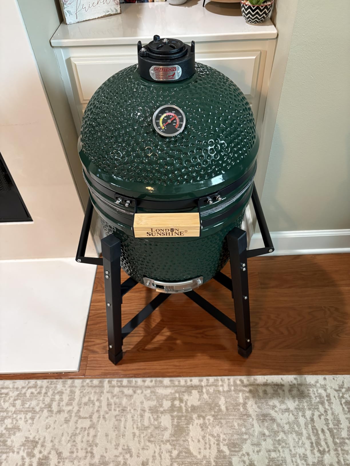 London Sunshine 15-inch Ceramic Kamado Charcoal BBQ Grill and Smoker, Green | Ceramic, Stainless Steel Grates, Sturdy Tall Stand customer photo 1