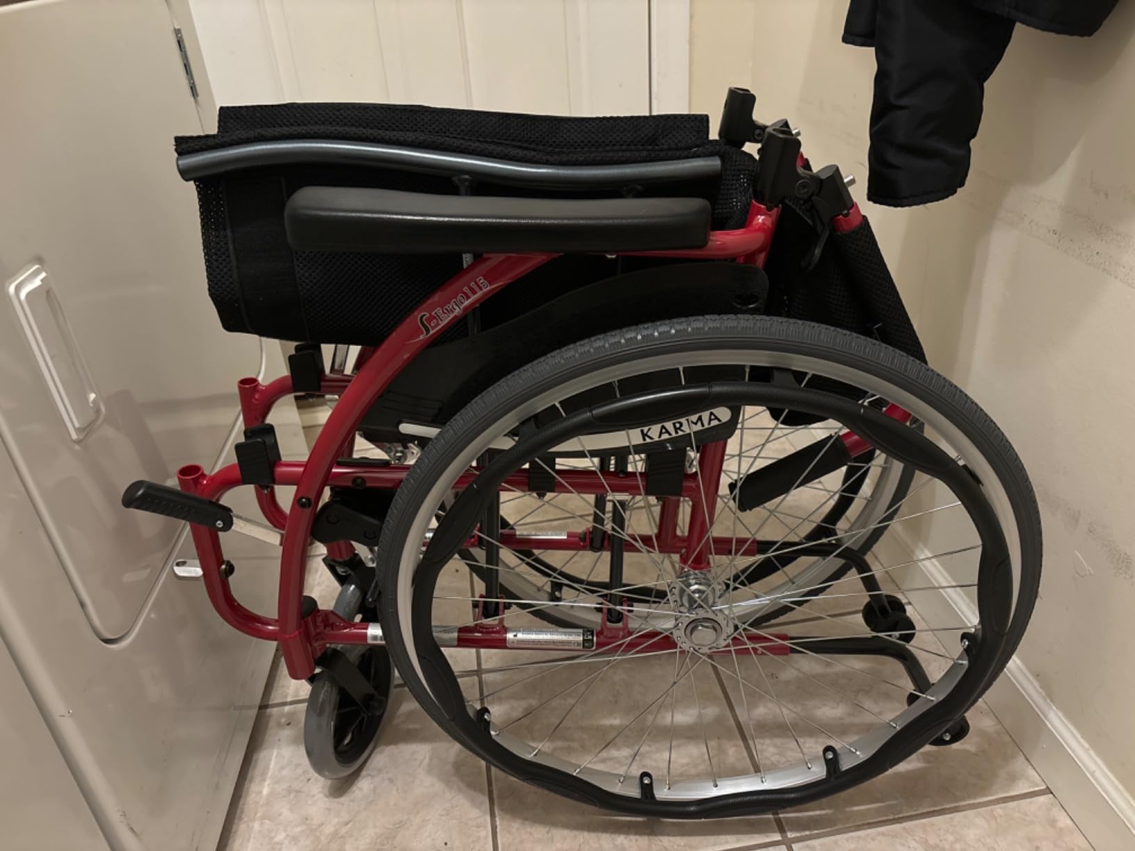 Karman S-115 25 lbs Ultra Light Ergonomic Wheelchair with Removable Footrest, Red Color customer photo 1