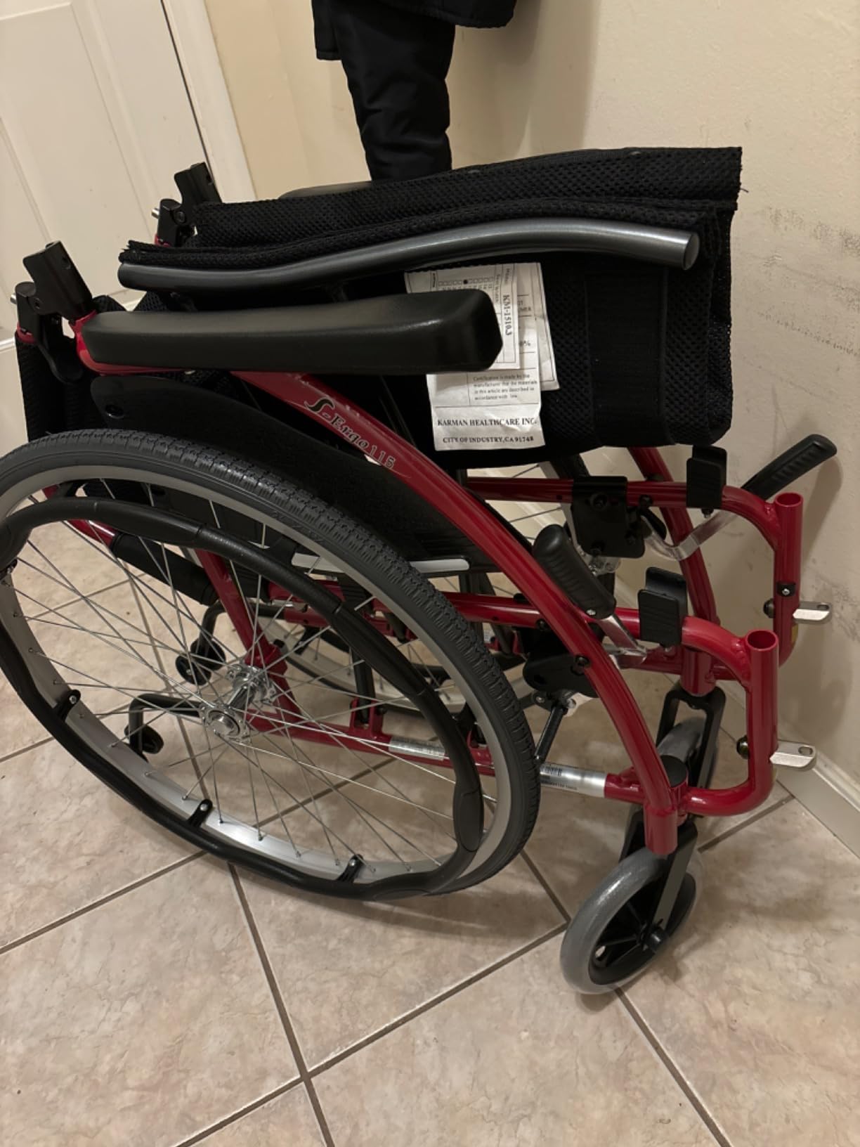 Karman S-115 25 lbs Ultra Light Ergonomic Wheelchair with Removable Footrest, Red Color customer photo 2