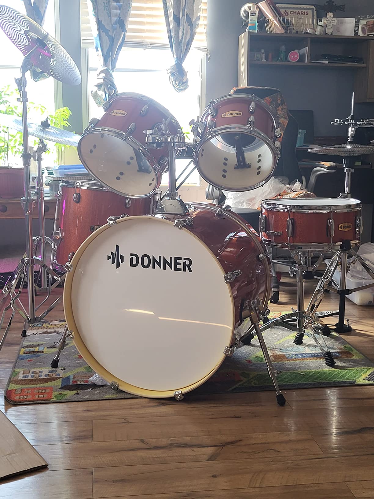 Donner Drum Set Adult with Practice Mute Pad, 5-Piece 22 inch Full Size Acoustic Drum Kit, Black- DDS-520 customer photo 2