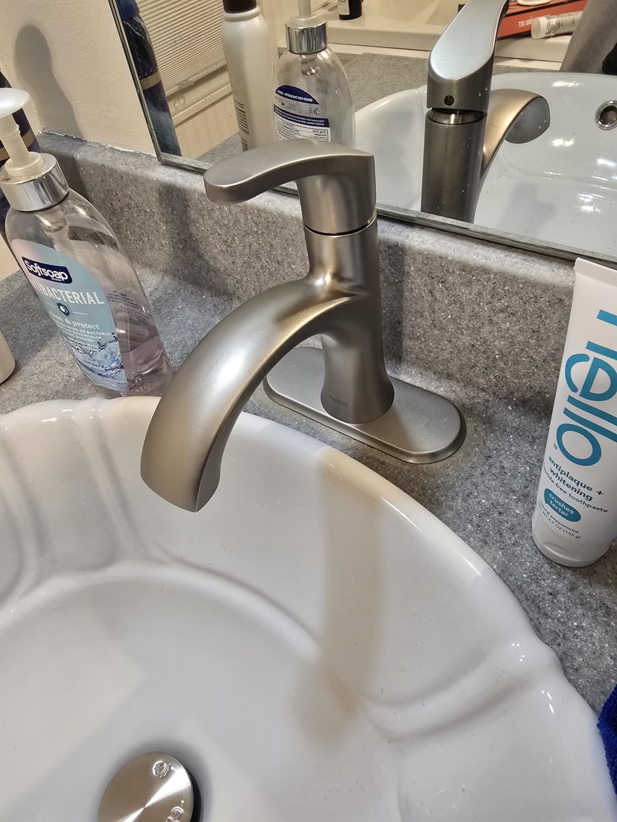 Moen Karis Spot Resist Brushed Nickel One-Handle Single Hole Bathroom Sink Faucet with Optional Deck Plate, 84346SRN customer photo 2