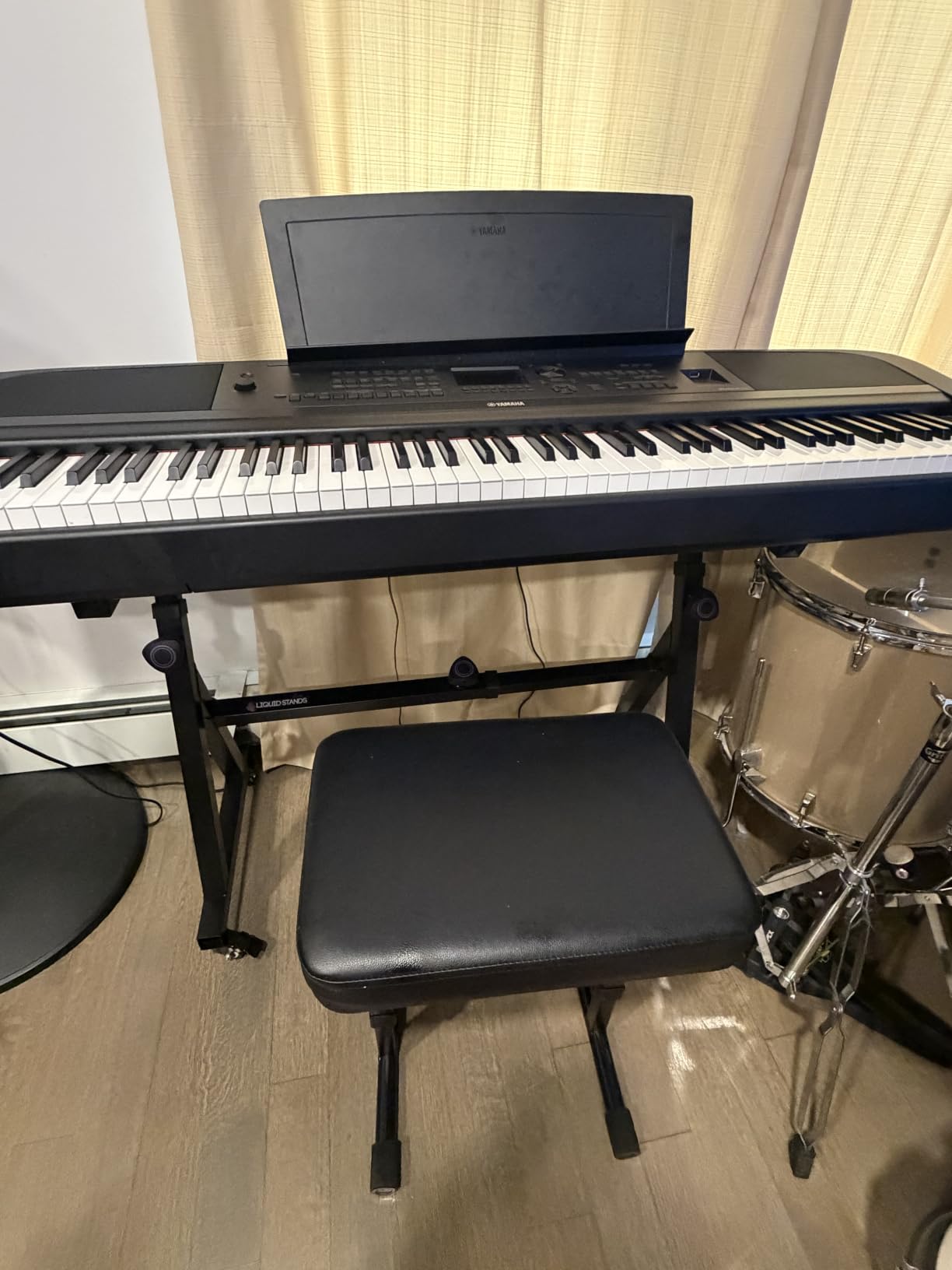 Liquid Stands Piano Bench Adjustable Stool - Music Keyboard Bench Seat with Black Padded Cushion customer photo 1