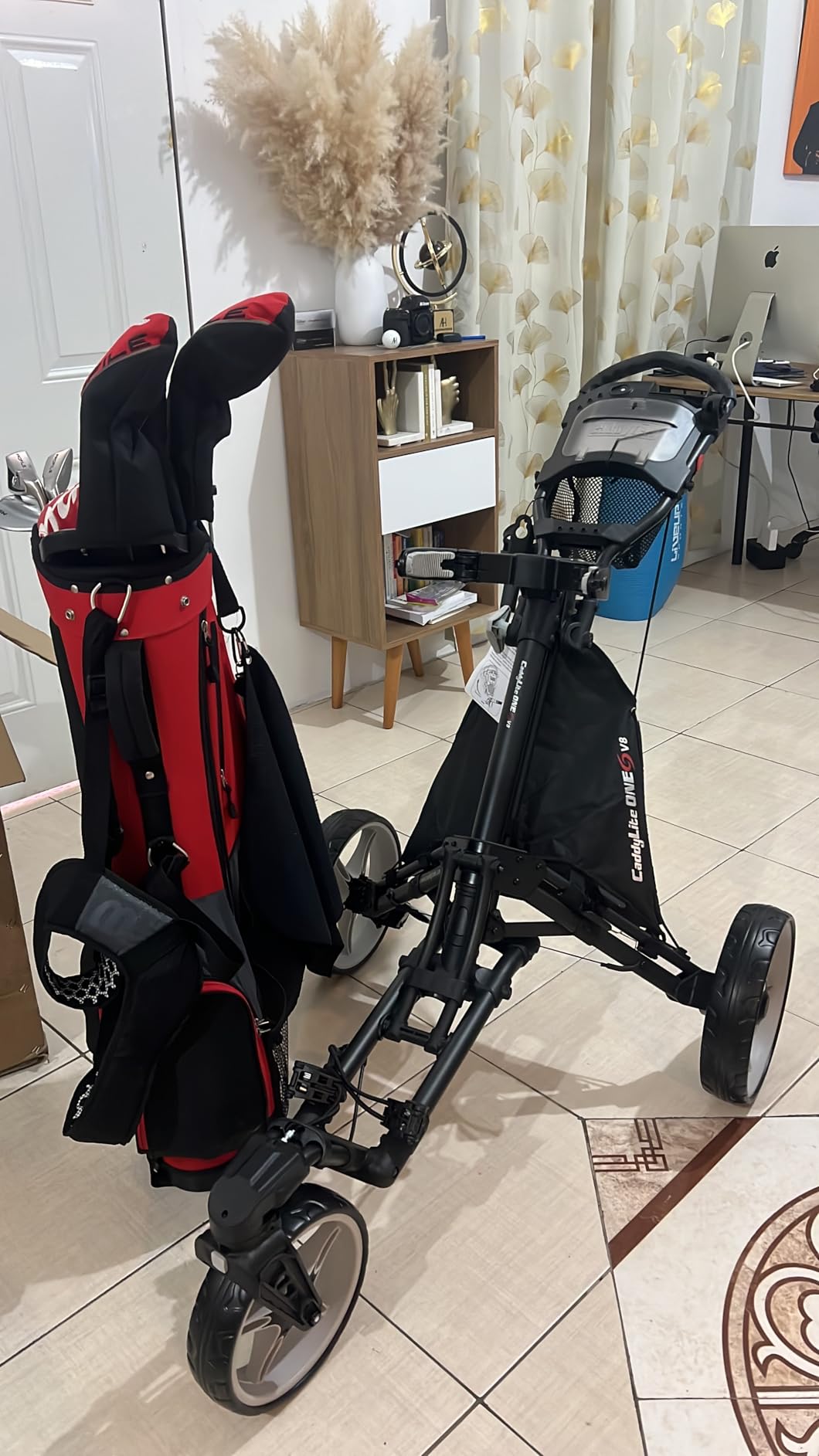 Caddytek CaddyLite ONE-Swivel V8 Golf Push Cart - Lightweight 3 Wheel Foldable Cart with One-Click Folding, 360 Swivel Front Wheel, Adjustable Handle, Cooler Basket, Umbrella & Drink Holder customer photo 1