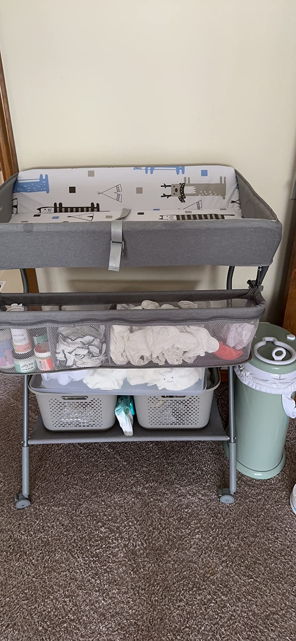 Maydolly Portable Baby Changing Table with Wheels - Light Grey customer photo 1