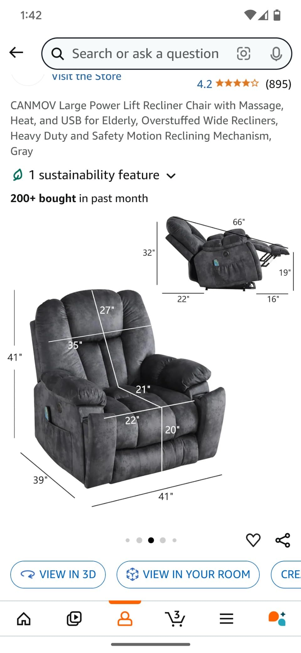 Large Power Lift Recliner Chair with Massage, Heat, and USB for Elderly, Overstuffed Wide Recliners, Heavy Duty and Safety Motion Reclining Mechanism, Gray customer photo 2