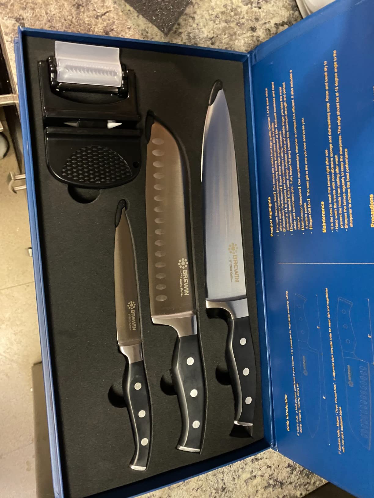 Brewin Professional Kitchen Knives, 3PC Chef Knife Set Sharp Knives for Kitchen High Carbon Stainless Steel, Japanese Cooking Knife with Gift Box customer photo 1