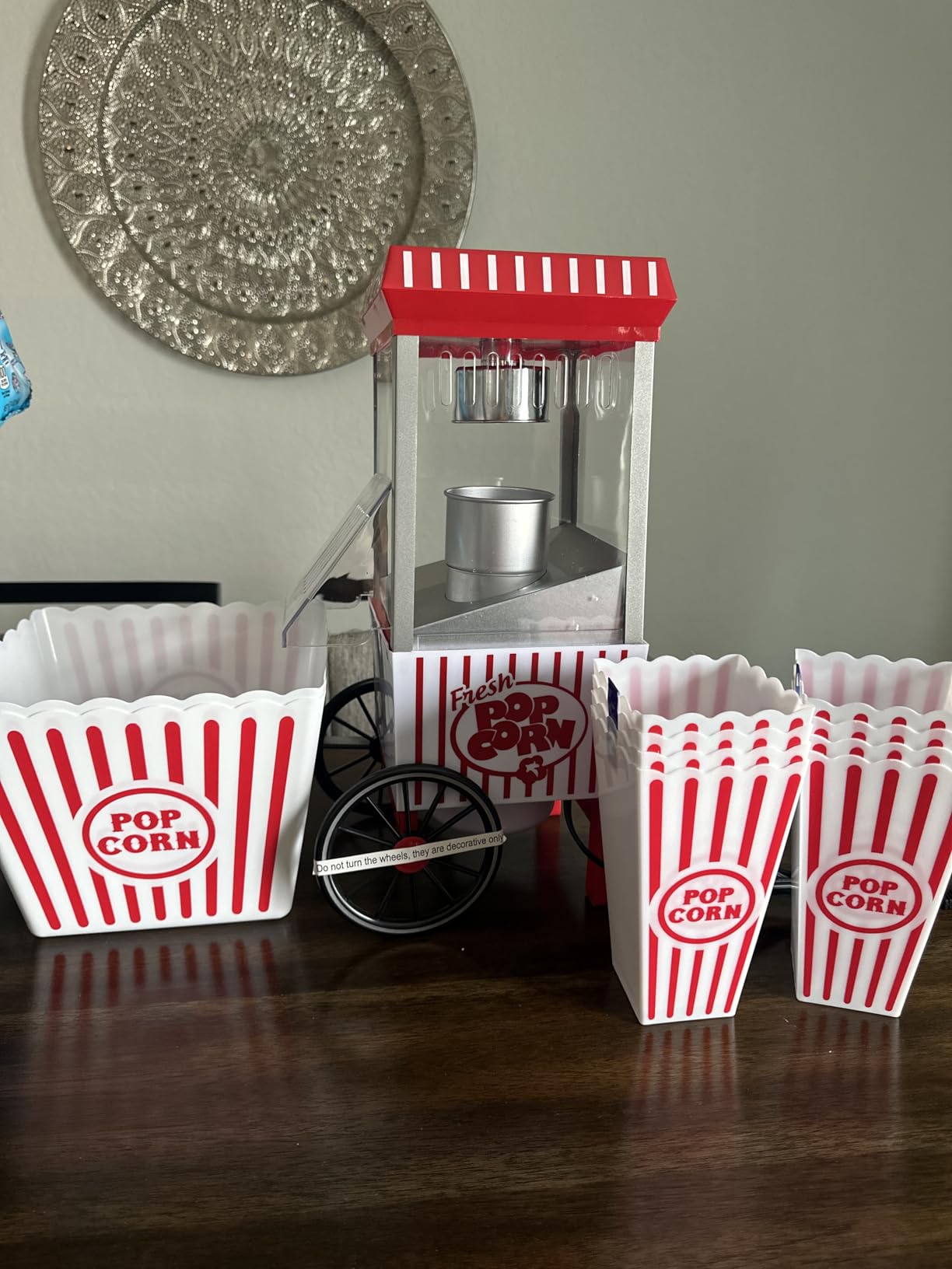 Nostalgia Vintage Hot-Air Popcorn Maker Machine - Makes Up to 12 Cups - Oil-Free - Classic Stand-Up Cart With Wheels - Includes Kernel Measuring Cup - Red customer photo 1