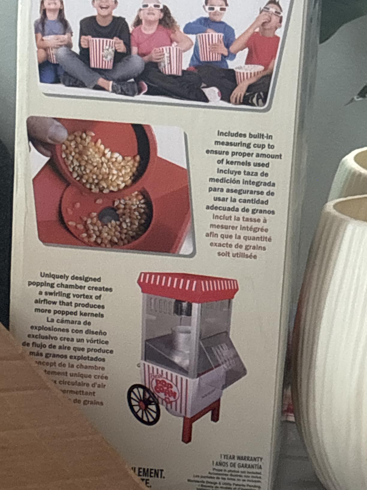 Nostalgia Vintage Hot-Air Popcorn Maker Machine - Makes Up to 12 Cups - Oil-Free - Classic Stand-Up Cart With Wheels - Includes Kernel Measuring Cup - Red customer photo 2