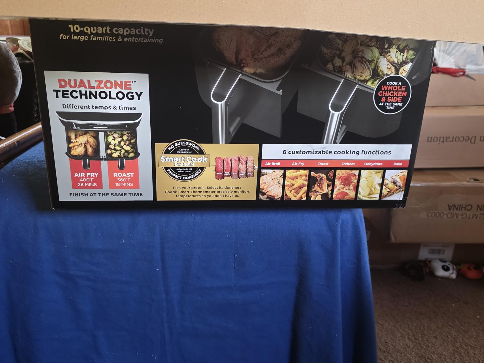 Ninja DZ550 Foodi 10 Quart 6-in-1 DualZone Smart XL Air Fryer with 2 Independent Baskets, Cook Thermometer for Perfect Doneness, Match and Finish to Roast, Dehydrate and More, Black customer photo 1
