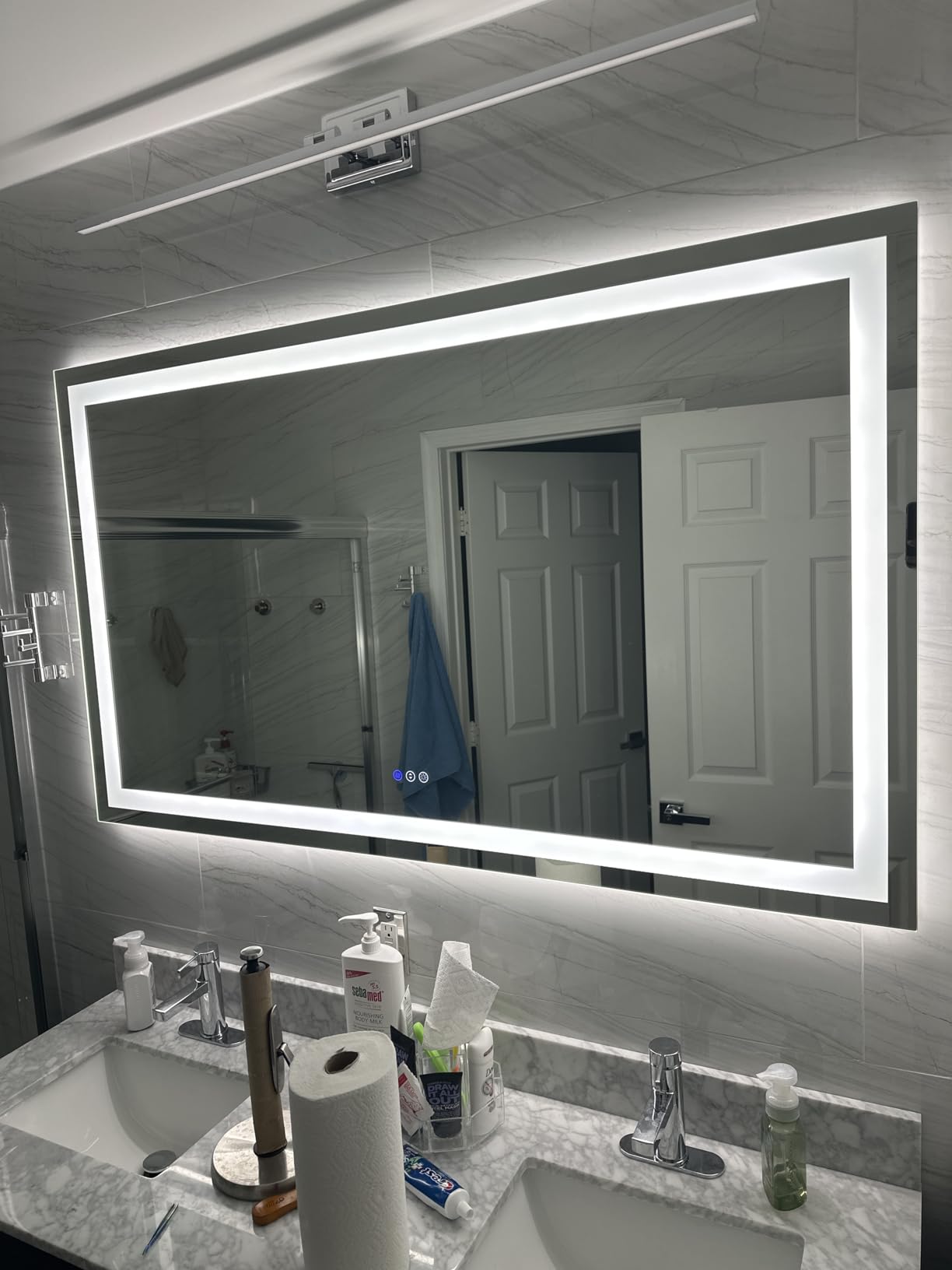 60x36 LED Bathroom Mirror with Lights, Lighted Vanity Mirror | Backlit and Front Light, Anti-Fog, 3 Color Dimmable, Memory, Tempered Glass, IP54 Waterproof, UL Listed customer photo 1