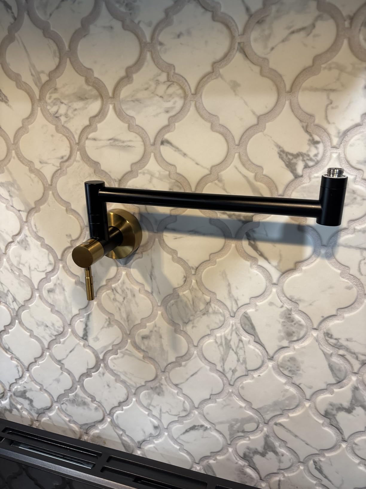 Fransiton Brushed Gold Pot Filler, Pot Filler Faucet Wall Mount, Brass Folding Stretchable with Double Joint Swing Arm Single Hole Two Handles Kitchen Restaurant customer photo 1