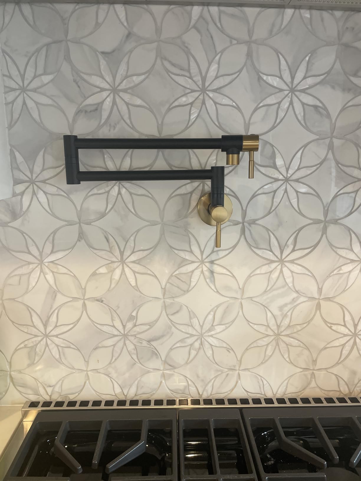 Fransiton Brushed Gold Pot Filler, Pot Filler Faucet Wall Mount, Brass Folding Stretchable with Double Joint Swing Arm Single Hole Two Handles Kitchen Restaurant customer photo 2