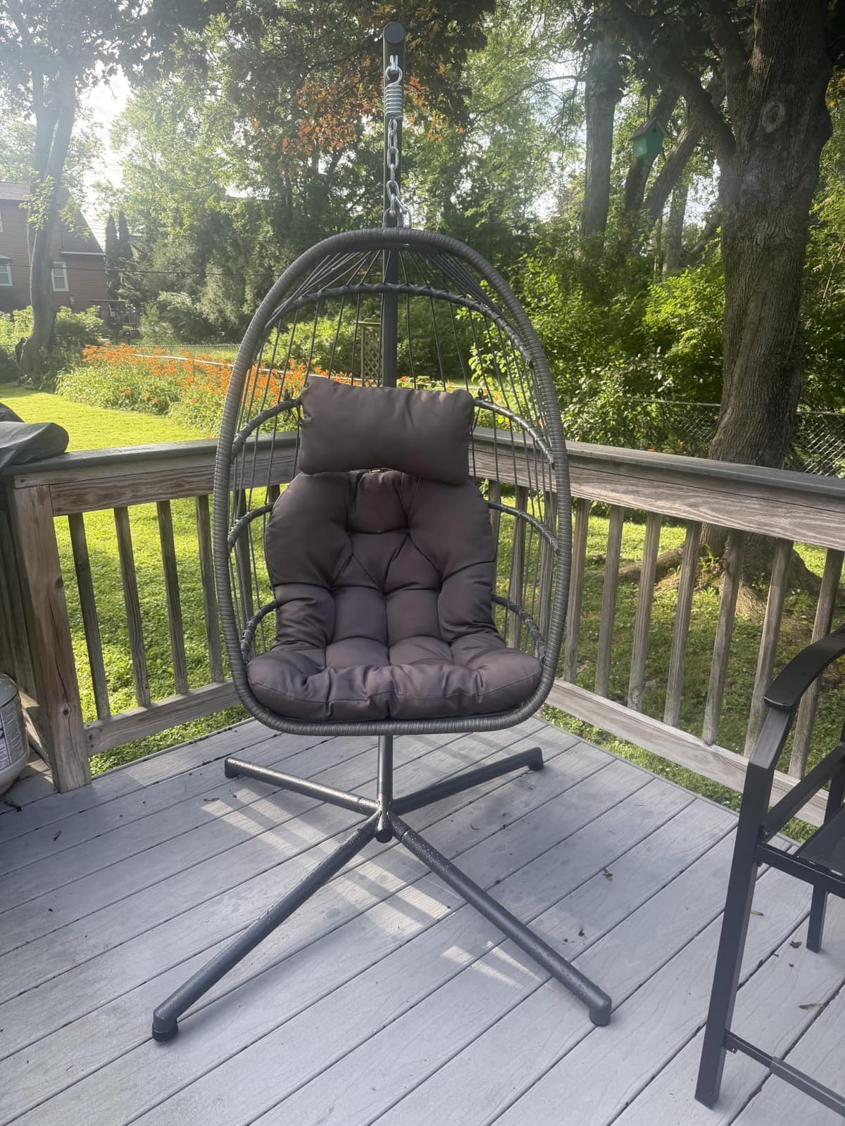 Yechen Indoor Outdoor Egg Hanging Chair with Stand, Charcoal Grey | Egg Chairs with UV Resistant Cushion for Indoor Bedroom Outdoor Garden Backyard customer photo 1