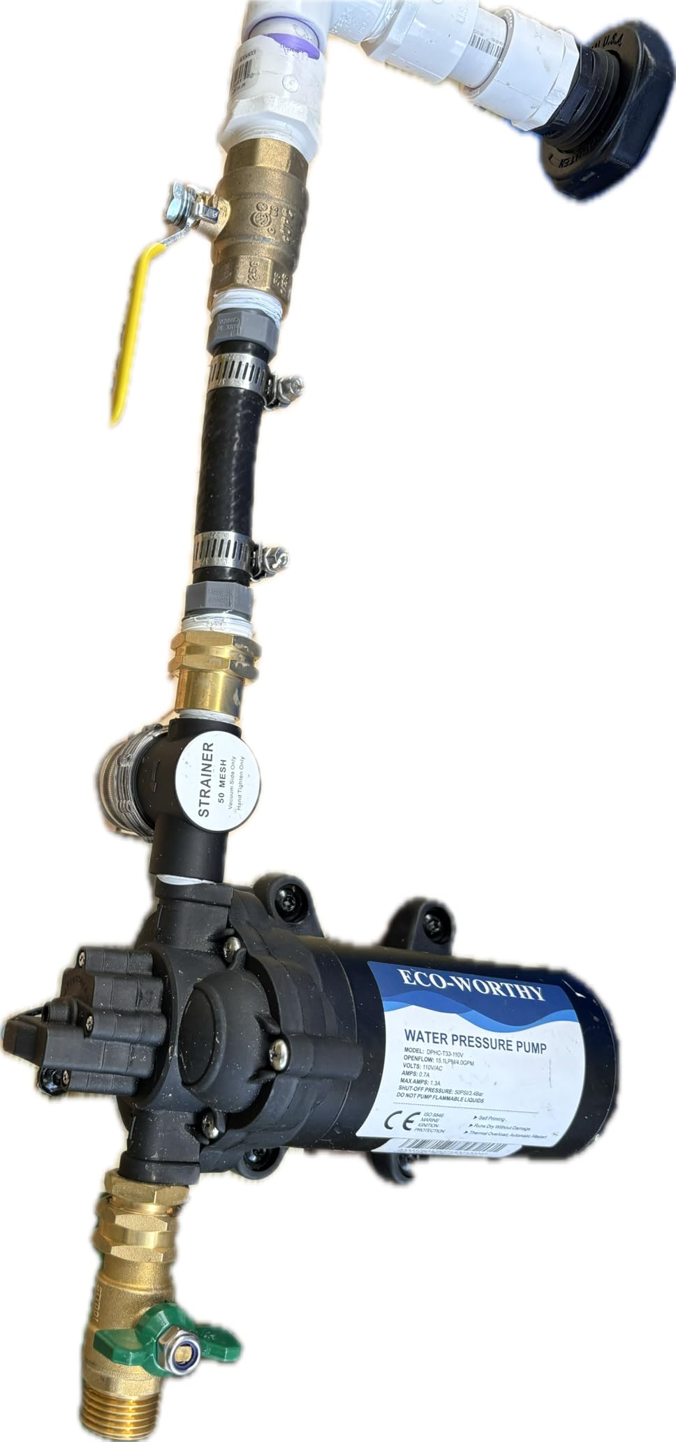ECO-WORTHY 33-Series Industrial Water Pressure Pump 110V AC 4.0GPM 50PSI RV Fresh Water Diaphragm Pump include Garden Hose Adapters for Irrigation Marine Boat Sprinkler Faucet customer photo 1