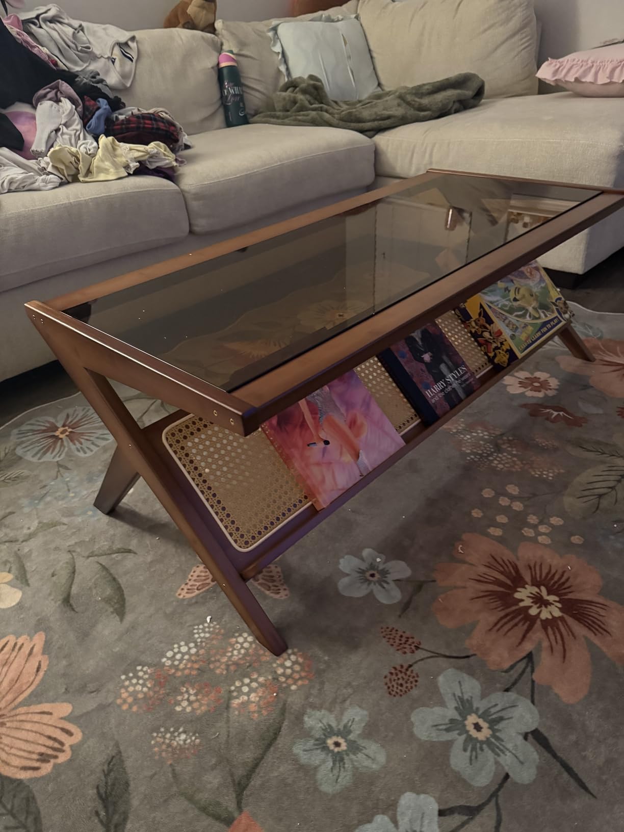 Bamworld Rattan Coffee Table with Glass Top Mid-Century Modern Center Table customer photo 2