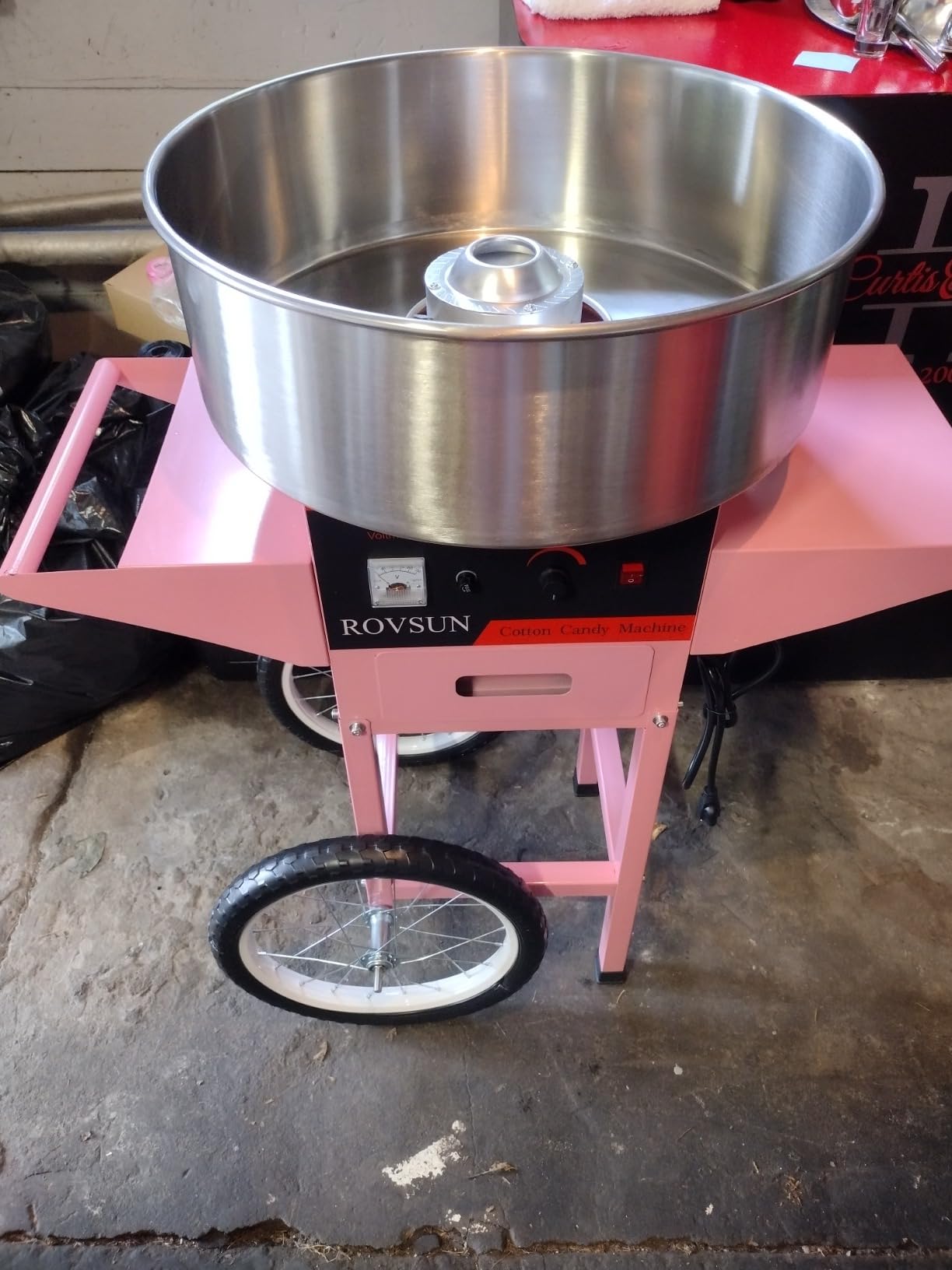 ROVSUN 21 Inch Cotton Candy Machine Cart, Commercial Cotton Candy Maker Machine Candy Floss Machine w/Stainless Steel Bowl, Sugar Scoop and Large Storage Drawer for Home Party Carnival, Pink customer photo 1