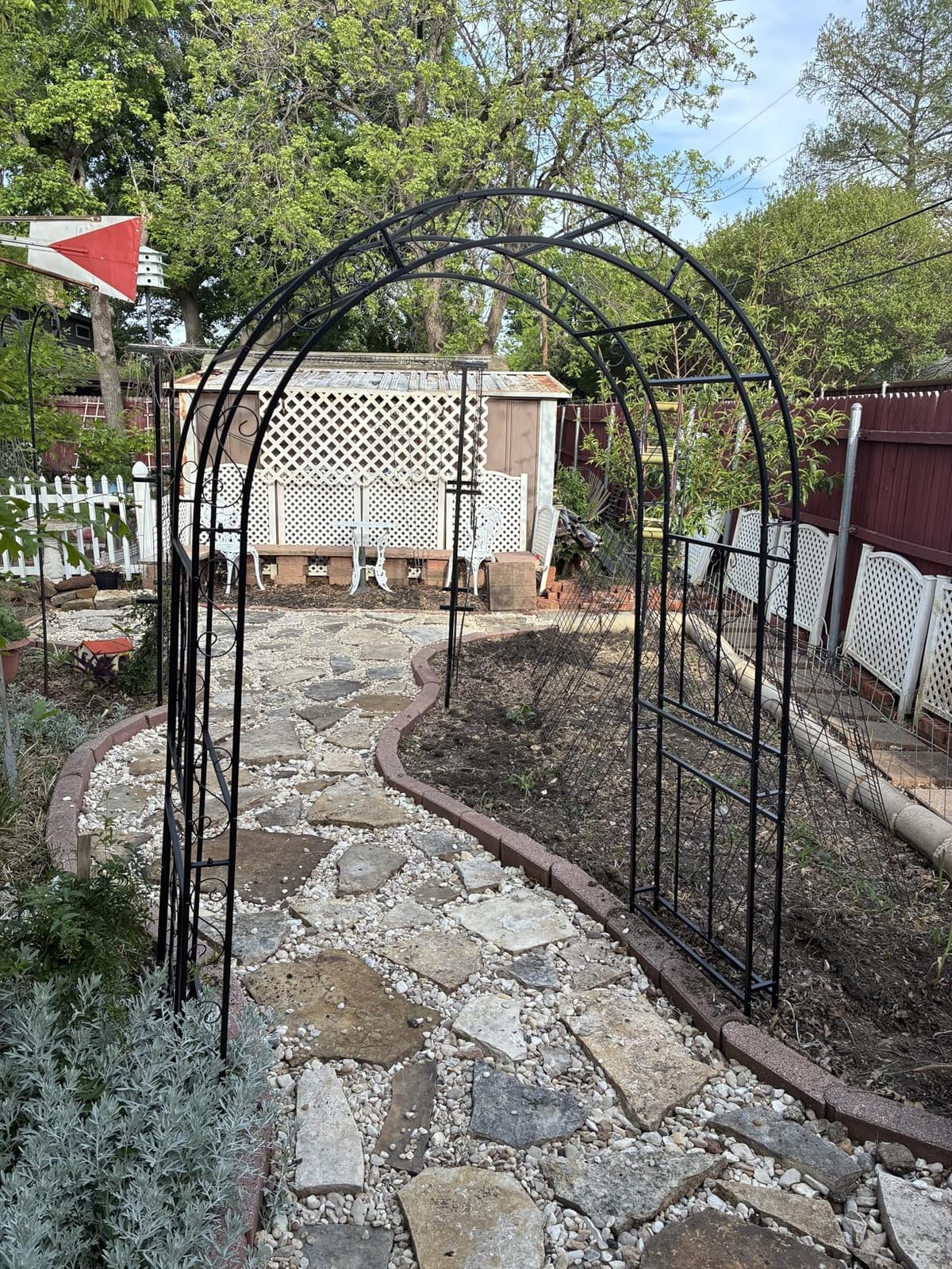 Outvita 7FT Metal Garden Arch Arbor, Black Trellis Frame, Heavy duty metal arbour with 7 in ground stakes; for roses, vines, lawn, patio, wedding & party decor customer photo 2