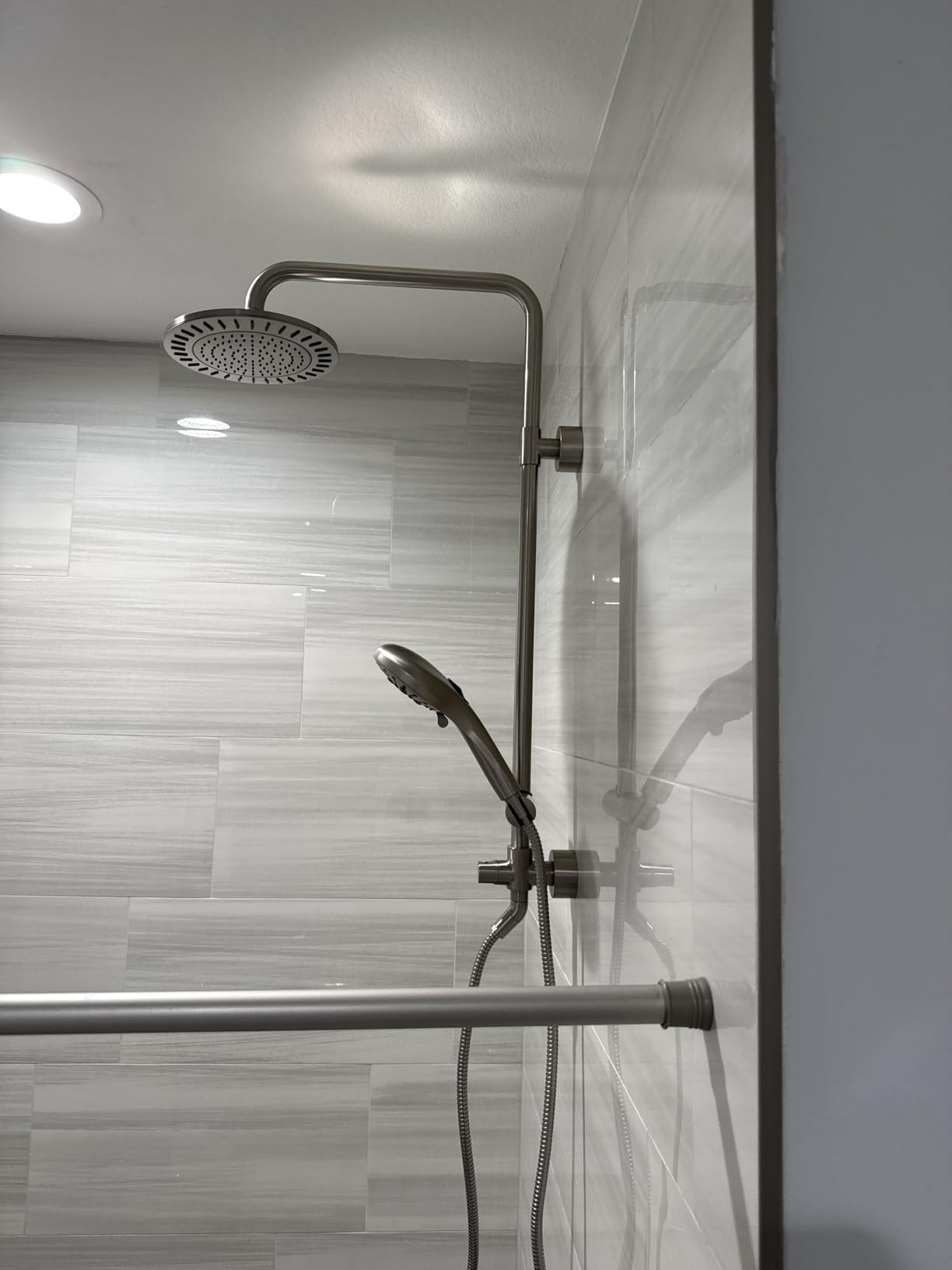 BRIGHT SHOWERS Rain Shower Heads System - 9 Inch Rainfall Shower Head and Handheld Shower Head with Height Adjustable Holder, Solid Brass Rail and 60