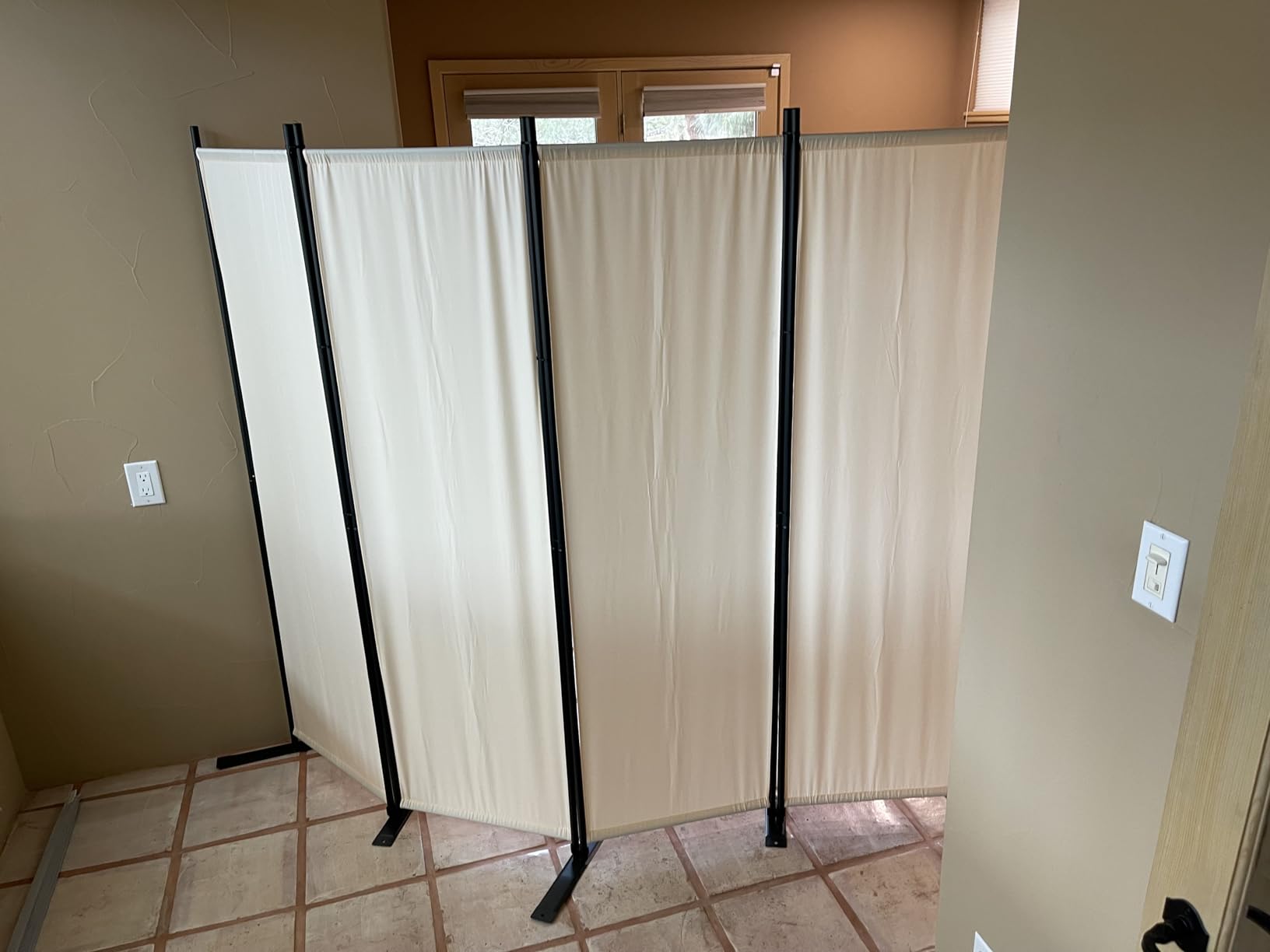 Room Divider 4 Panel-88''Wide,6FT Room Dividers and Folding Privacy Screens | Wider Metal Base & Non-wobbly, Fabric Divider Panel for Room Partition, Portable Wall Divider Screen for Bedroom,Office,Studio customer photo 2