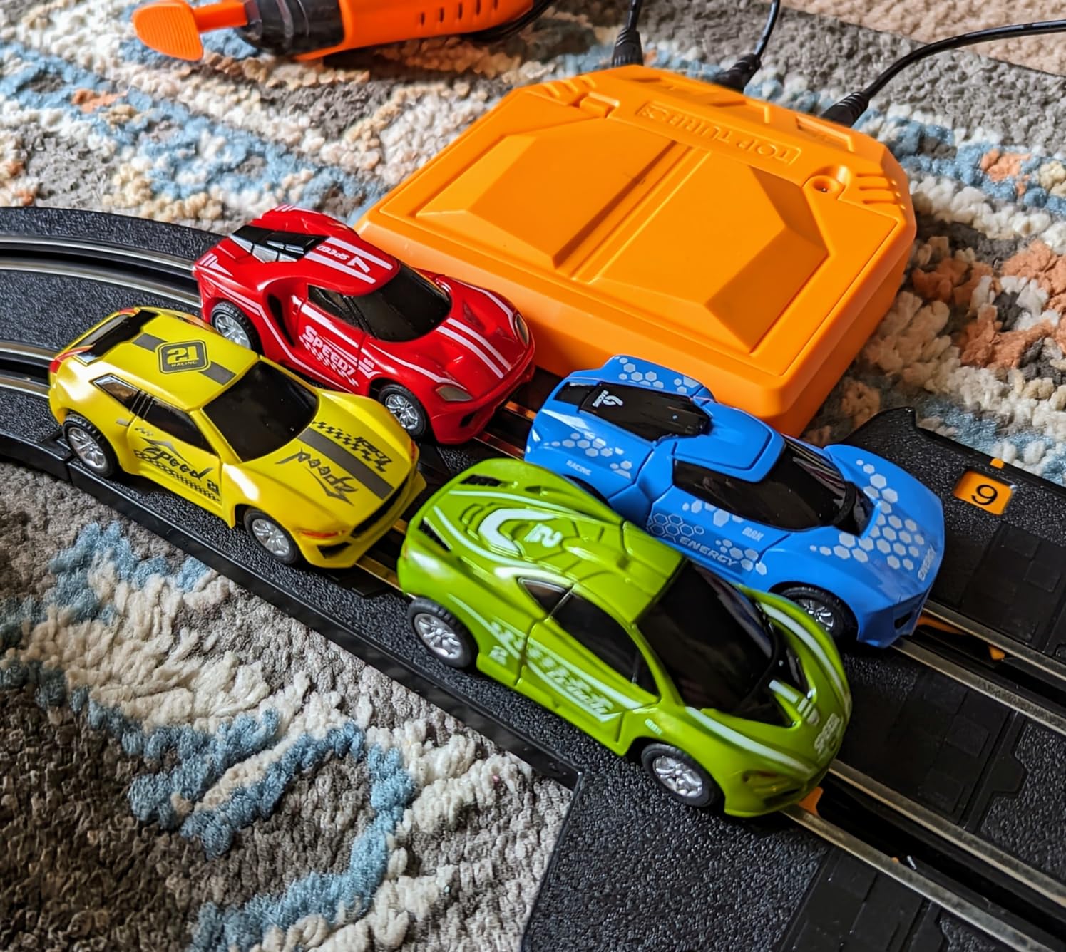 Slot Car Race Track Sets with 4 High-Speed Racing Car, Battery or Electric Race Car Track for Boys and Kids, Dual Racing Game Lap Counter Circular Overpass Track, Gifts Toys for Boys Kids Age 6 7 8-12 customer photo 1