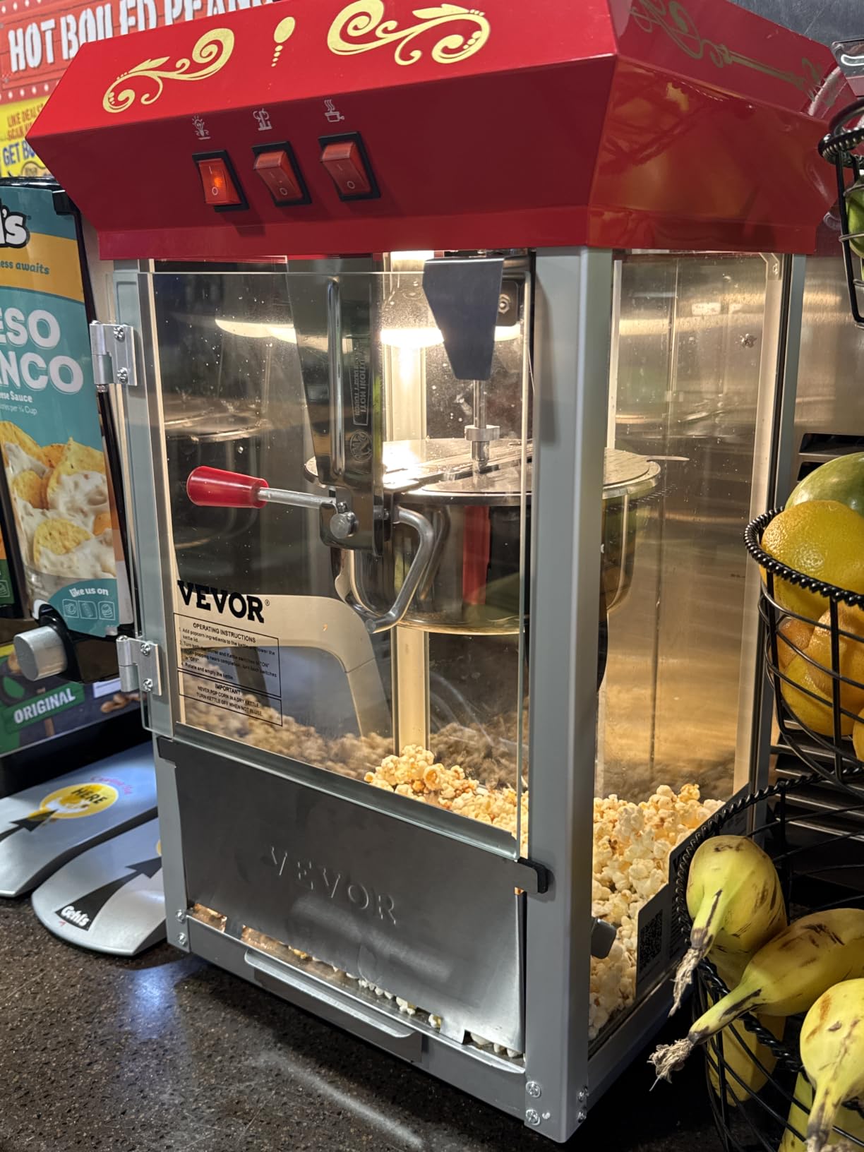 VEVOR Commercial Popcorn Machine, 8 Oz Kettle, 850 W Countertop Popcorn Maker for 48 Cups per Batch, Theater Style Popper with 3-Switch Control, Steel Frame, Tempered Glass Doors, Red customer photo 1