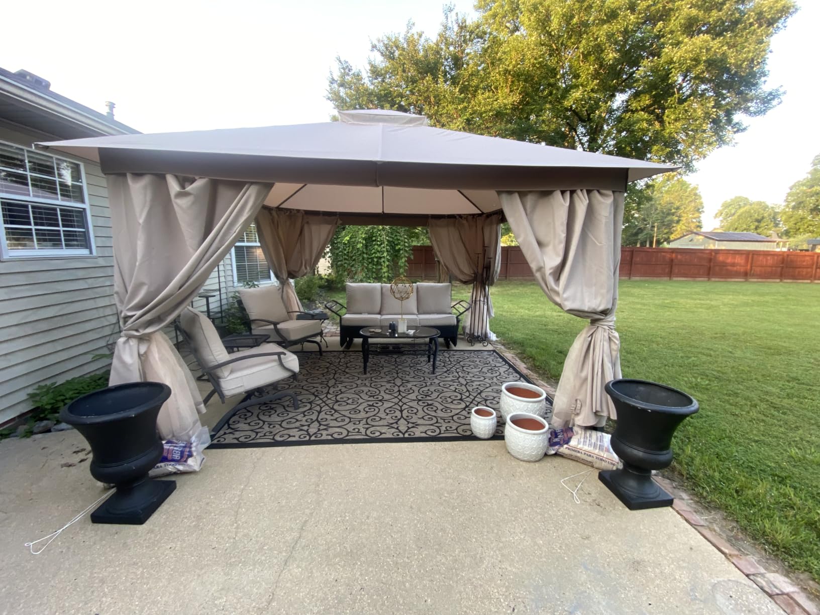 LAUSAINT HOME 10'x13' Outdoor Gazebo, Metal Frame Heavy Duty Patio Canopy Tent Shelter with Double Roofs, Mosquito Nettings and Privacy Screens for Backyard, Garden, Lawn, Gray customer photo 2
