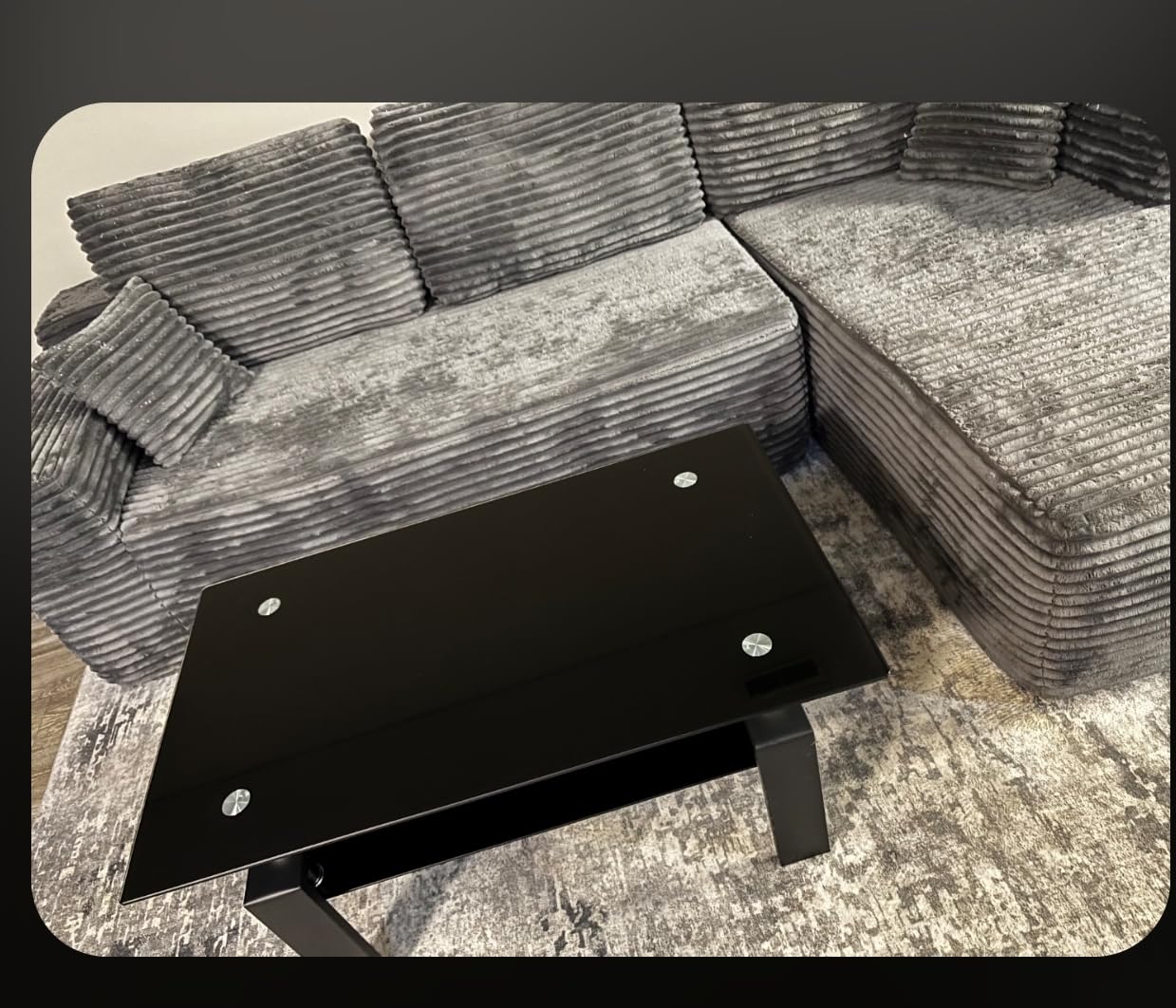 IANIYA Modern Living Room Coffee Table, Glass Center Table, Black | Tempered Glass & Metal Tube, 2 Layers of Storage Space Tea Table for Waiting Room Small Space customer photo 2