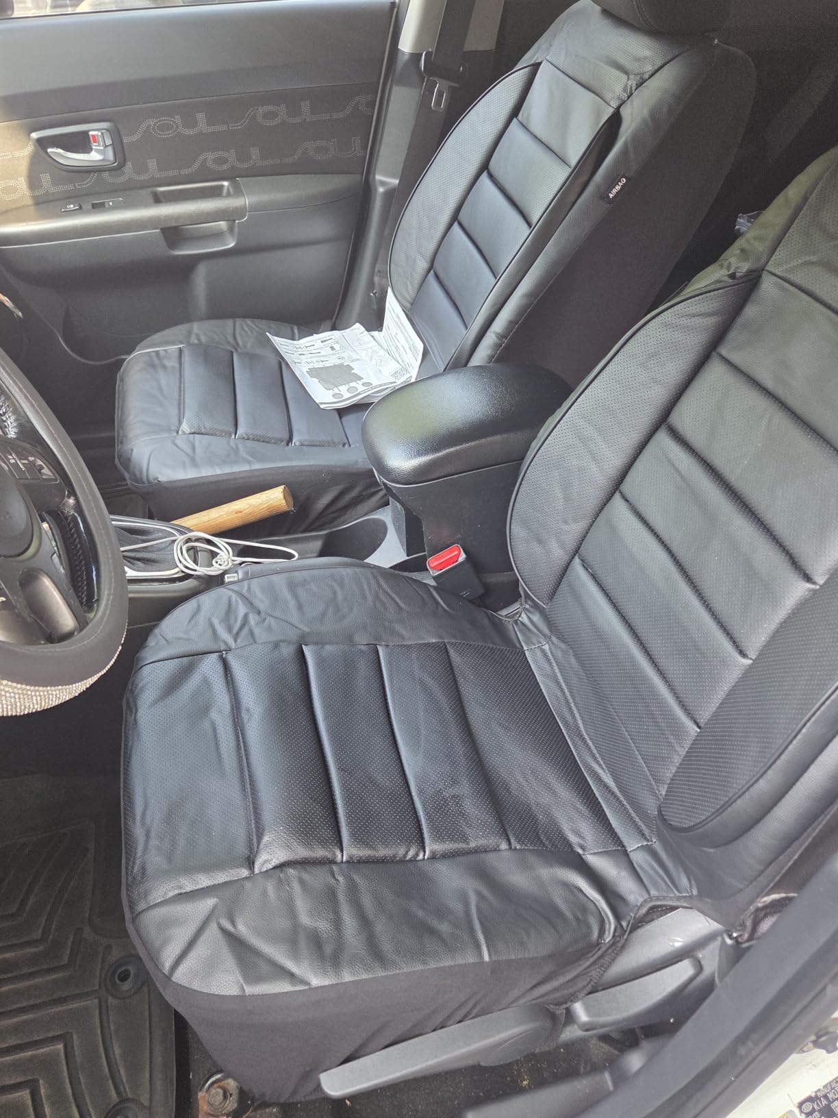 CAR PASS Leather Seat Covers Full Set Universal Water Resistant 3D Foam Back Support, Luxury Comfort Automotive 5 Seat Covers All Season Fit for SUV,Sedan,Van, Airbag Compatible Elegance (Pure Black) customer photo 1