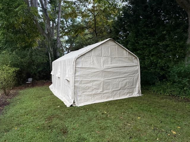 ADVANCE OUTDOOR 8x14 ft Steel Metal Peak Roof Portable Garage Shelter Storage Shed Carport for Motorcycle, Bike or Garden Tools with 2 Roll up Doors & Vents, Beige customer photo 2