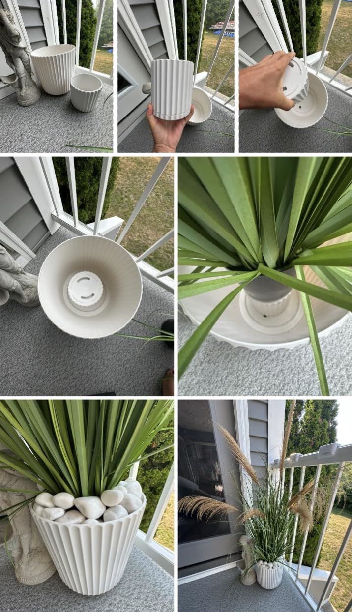 Veradek Mason Series Demi Planter - Large Round Planter for Indoor or Outdoor Patio/Balcony | Made from Plastic & Concrete with Drainage Holes | Modern Décor for Flowers, Trees, Tall Plants customer photo 1