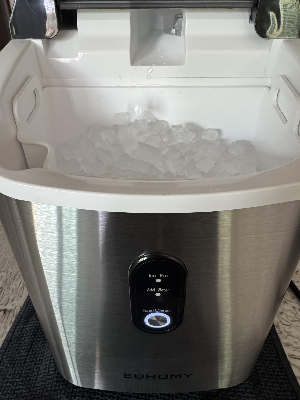 EUHOMY Nugget Ice Maker Countertop with Handle, Ready in 6 Mins, 34lbs Per Day, Removable Top Cover, Auto-Cleaning, Portable Sonic Ice Maker with Basket and Scoop, for Home/Party/RV/Camping (Black) customer photo 1