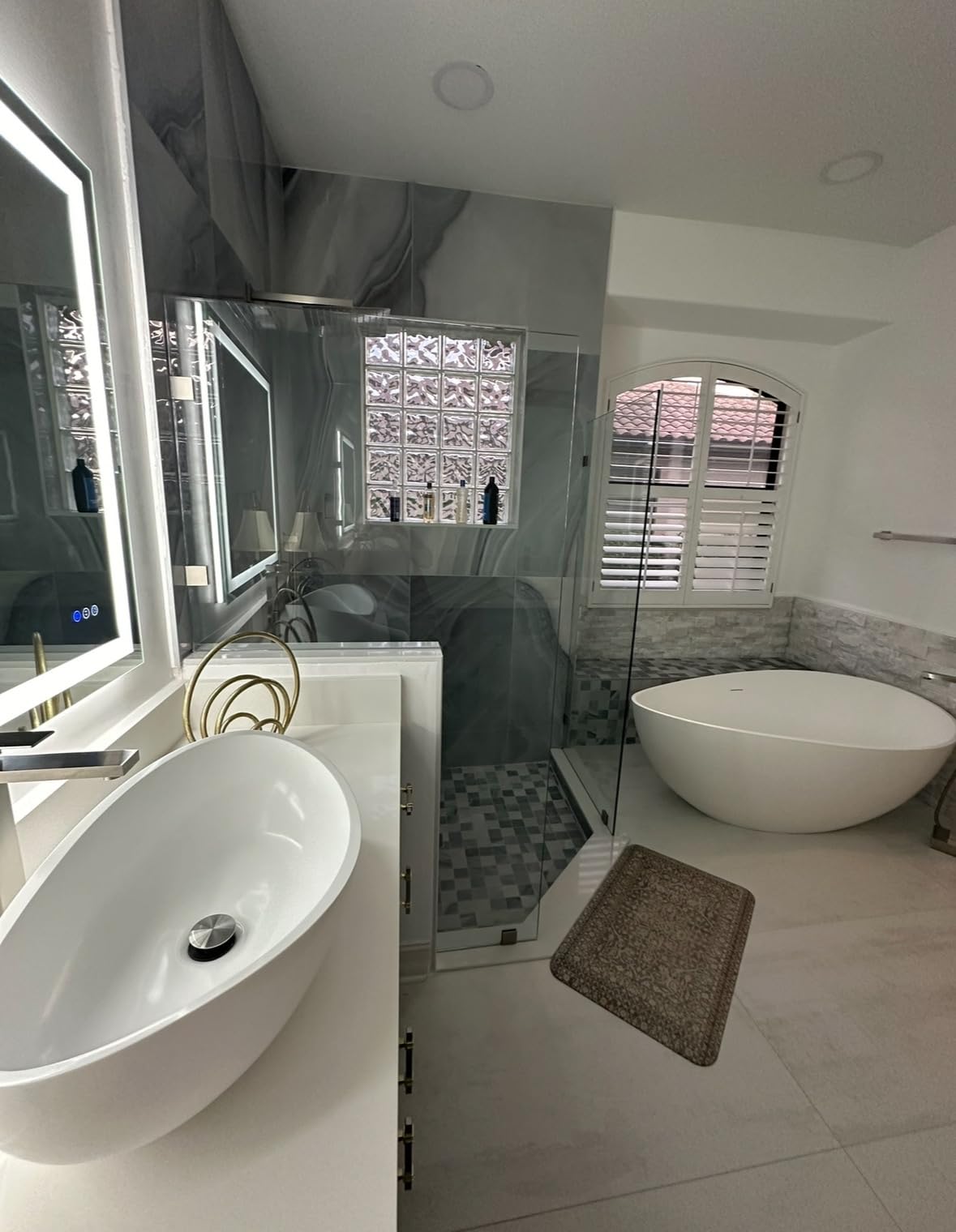 22.44'' Stone Resin Bathroom Vessel Sink, Matte White | Oval Vessel Sink with Pop-Up Drain, Modern Above Counter Basin for Vanity Countertop, No Faucet Hole, No Overflow customer photo 1