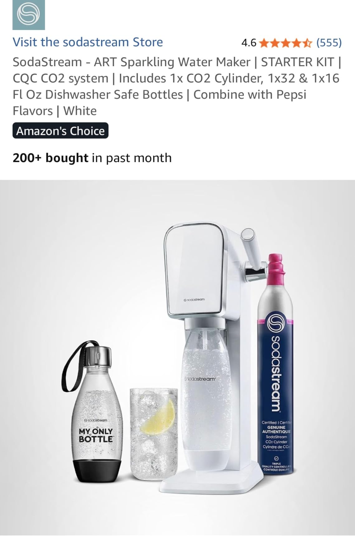 SodaStream ART Sparkling Water Maker | STARTER KIT | CQC CO2 system | Includes 1x CO2 Cylinder, 1x32 & 1x16 Fl Oz Dishwasher Safe Bottles | Combine with Pepsi Flavors | Black customer photo 2