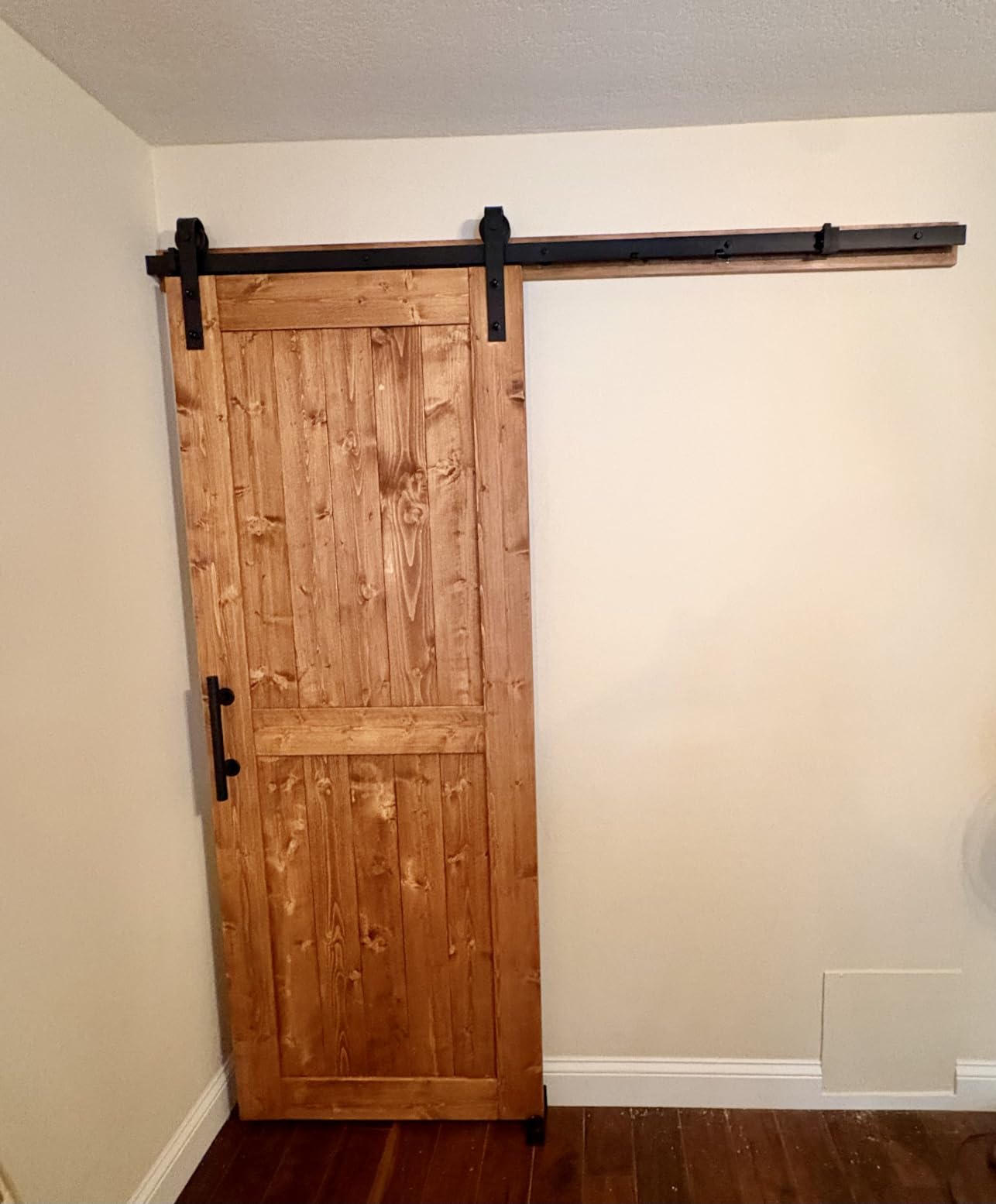 SMARTSTANDARD 36in x 84in Sliding Barn Door with 6.6ft Barn Door Hardware Kit Included, Unfinished Solid Spruce Wood Door, Assembly Required, DIY, Stainable, Natural | Unfinished Solid Spruce Wood Door, Assembly Required, DIY, Stainable, Natural customer photo 1