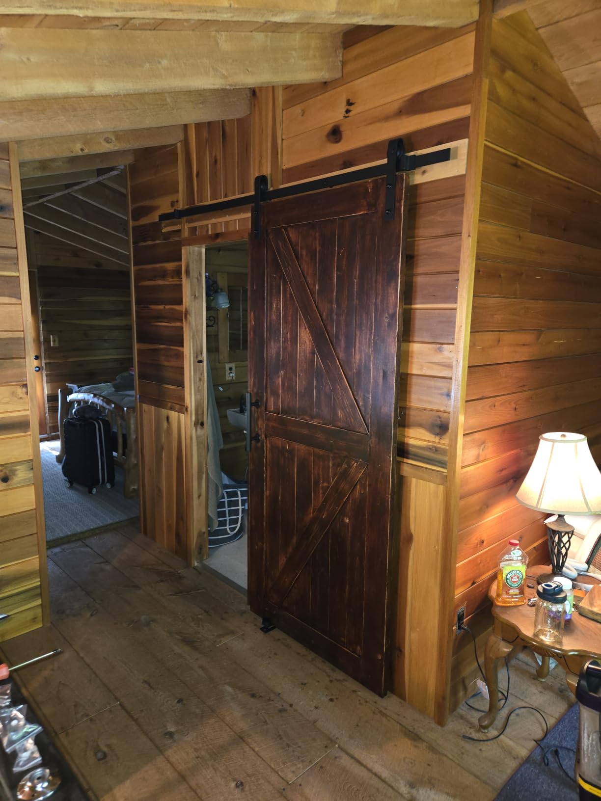 SMARTSTANDARD 36in x 84in Sliding Barn Door with 6.6ft Barn Door Hardware Kit Included, Unfinished Solid Spruce Wood Door, Assembly Required, DIY, Stainable, Natural | Unfinished Solid Spruce Wood Door, Assembly Required, DIY, Stainable, Natural customer photo 2