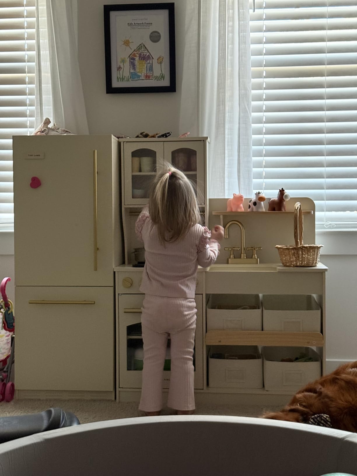 Tiny Land Wooden Play Kitchen for Kids with Toy Storage for Pretend Play | Built-In Cabinets, Felt Bins & Cookware Accessories Make Cleanup Easy While Encouraging Organizational Skills customer photo 2