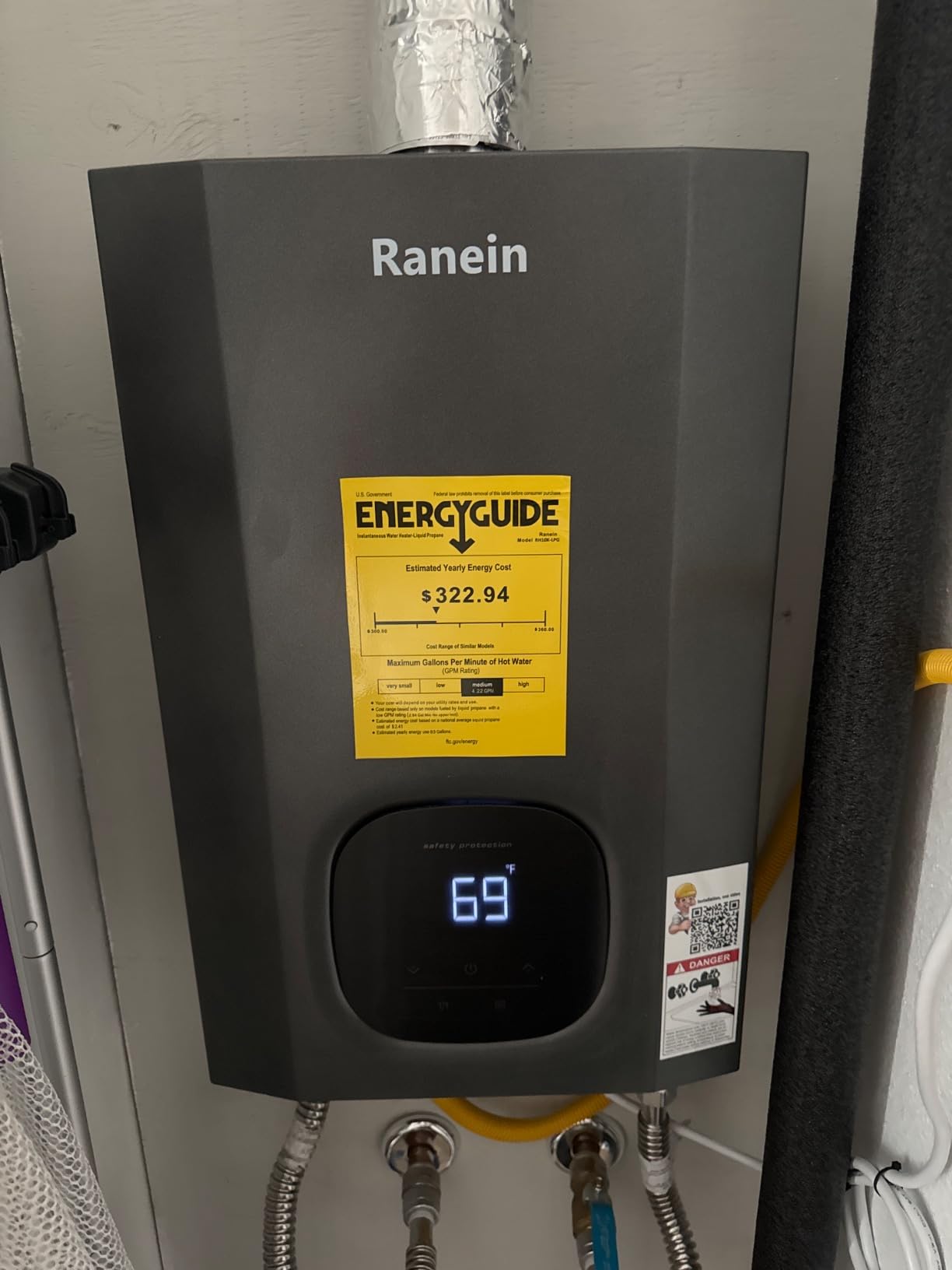 Ranein Propane Gas Tankless Water Heater, 4.3 GPM, 100,000 BTU, Indoor | Endless hot water for whole home, 3-4 water points, 95-155F, 4 preset modes, anti-freeze, LED, vent pipe, energy saving customer photo 1