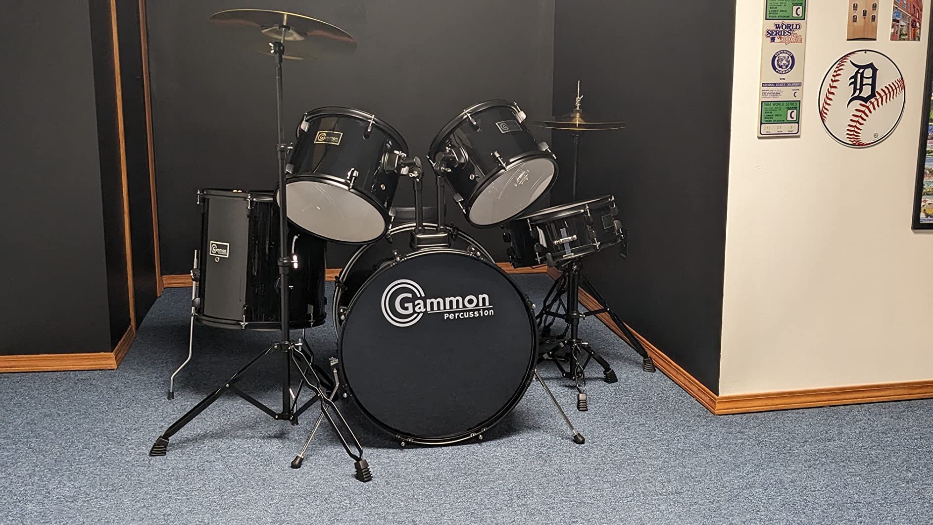 Gammon Percussion Full Size Complete Adult 5-Piece Drum Set with Cymbals, Stands, Stool, and Sticks - Red customer photo 1