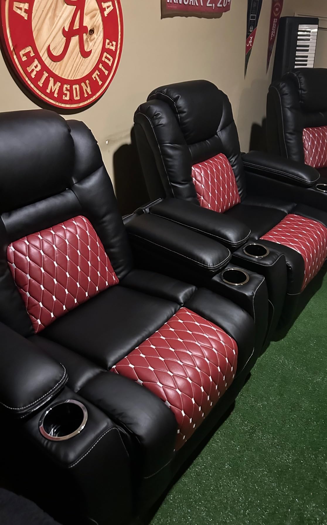 ANJ Electric Power Recliner Chair with Adjustable Powered Headrest, Faux Leather Home Theater Seating Overstuffed Reclining Furniture with USB Ports, Cup Holders, Hidden Arm Storage (Black/Red) customer photo 1