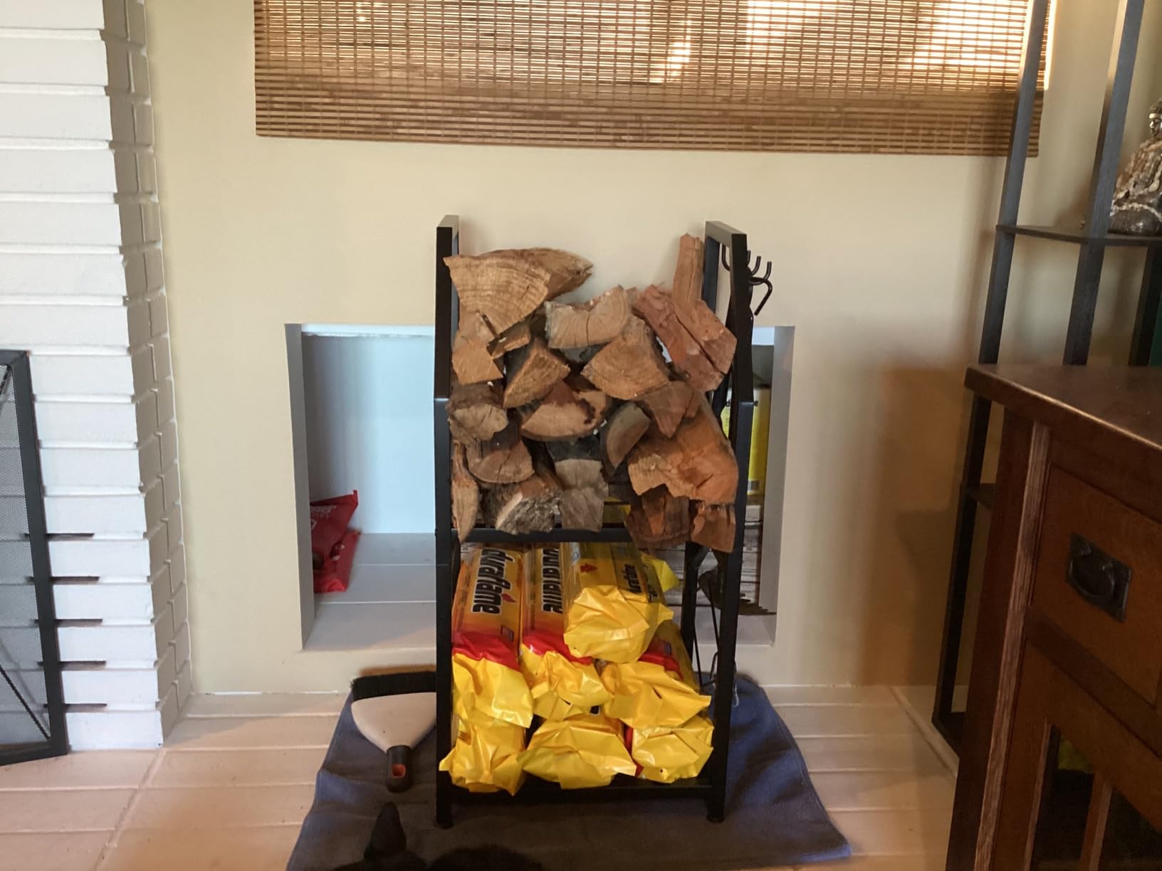 VyGrow Firewood Rack for Indoor, 2-Tier Firewood Holder with 3 Hanging Hooks, Heavy Duty Wood Rack for Outdoor Patio, Black customer photo 1