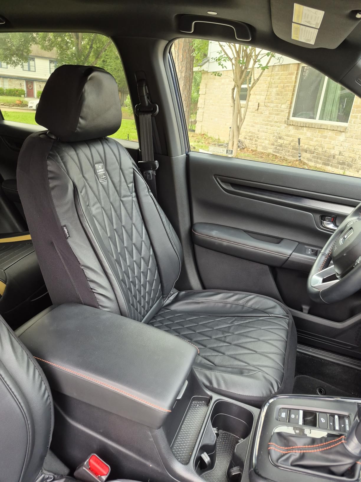 CAR PASS Piping Luxury Faux PU Leather Two Front Car Seat Covers, Waterproof Anti Slip Seat Covers Compatible with Front Seat Armrests, Universal Fit for SUVs, Vans, Trucks, Airbag Compatible (All Black) customer photo 2
