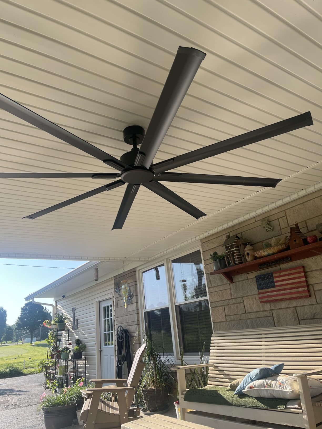 ZMISHIBO 84 Inch Heavy-Duty Ceiling Fan without Light, 8 Aluminum Blades | Industrial-Grade, DC Motor, Damp Rated, 6 Speeds, Remote Control, Timer, 3 Downrods, Porch, Shop, Garage, Workshop customer photo 2
